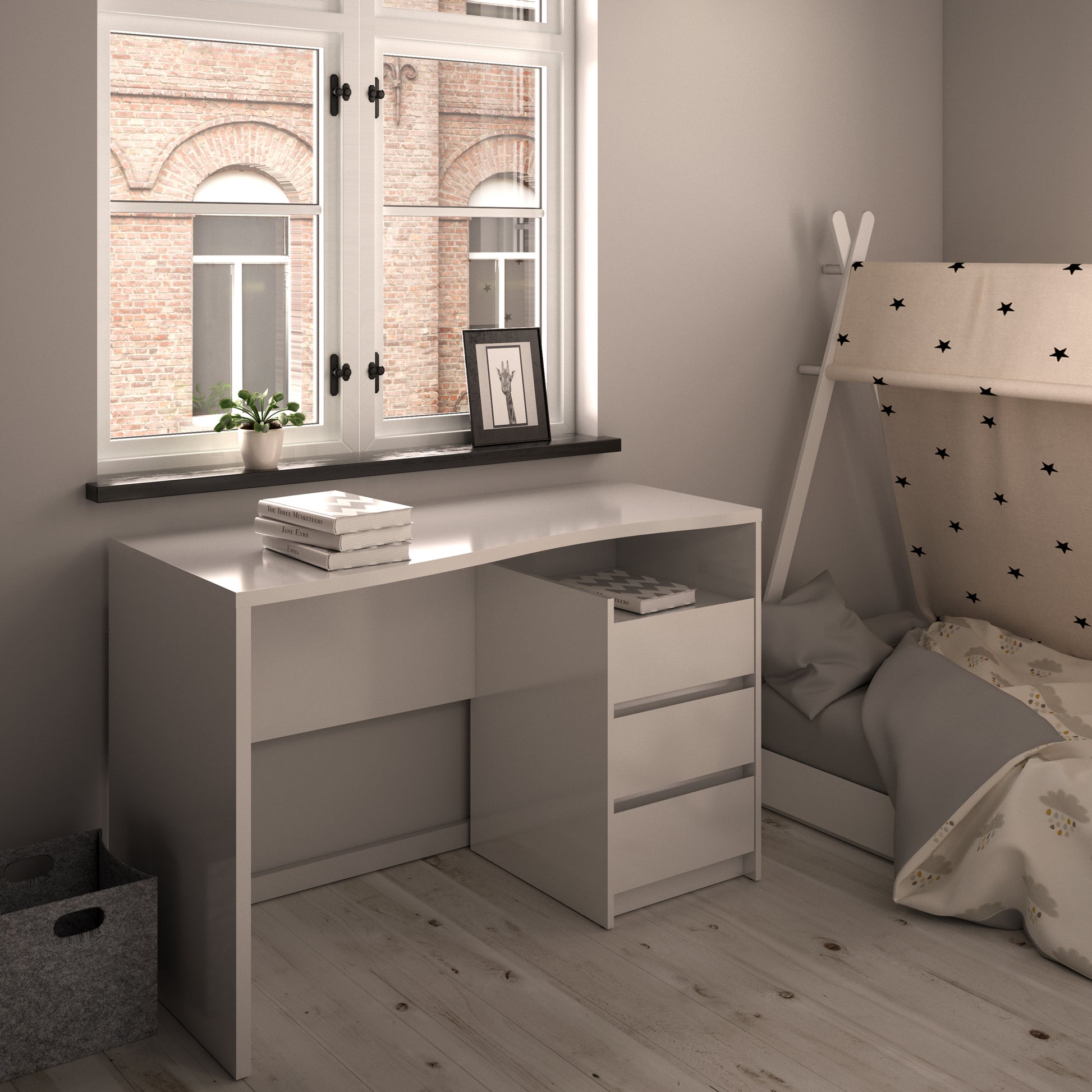 Function Plus  Modern Desk 3 Drawers in White