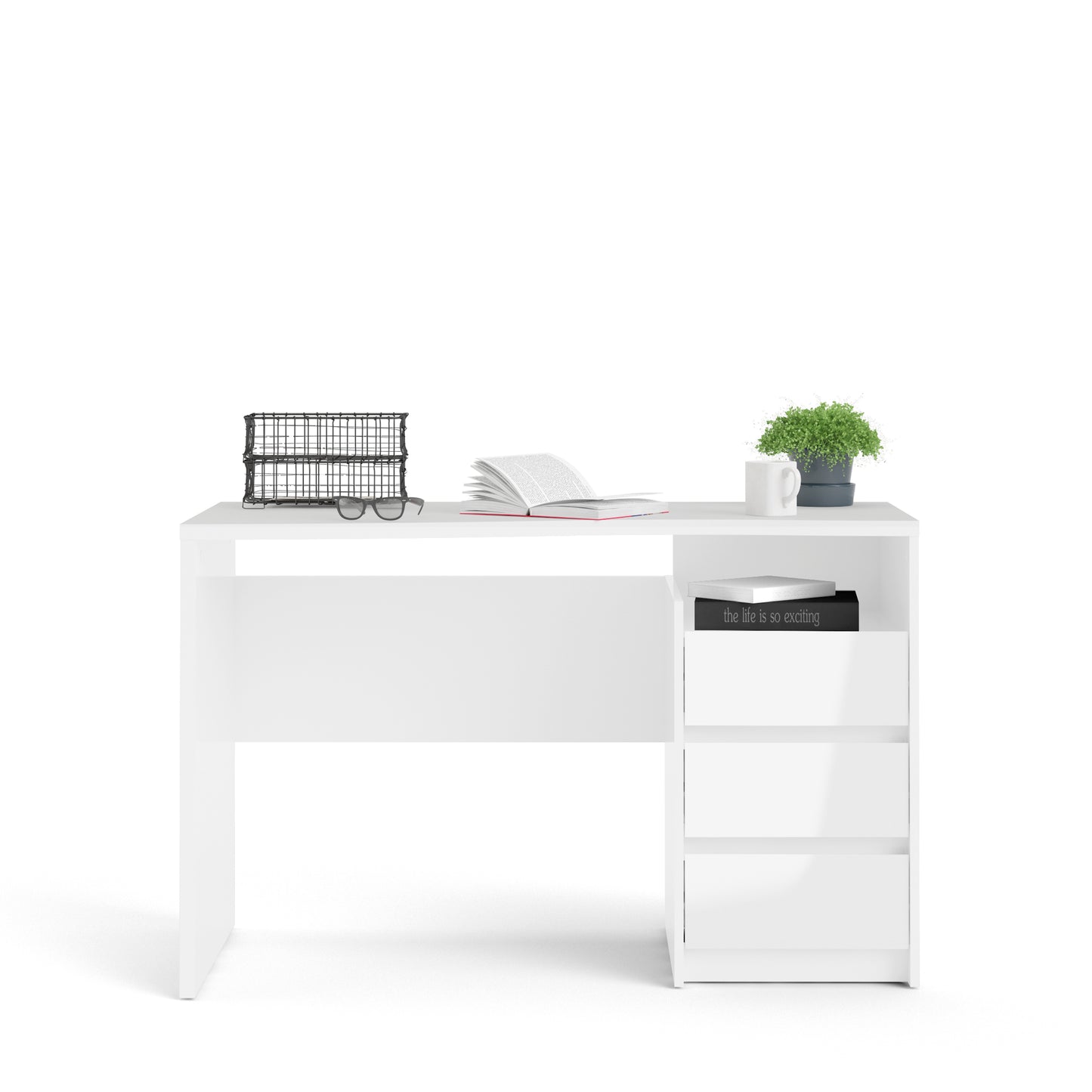 Function Plus  Modern Desk 3 Drawers in White