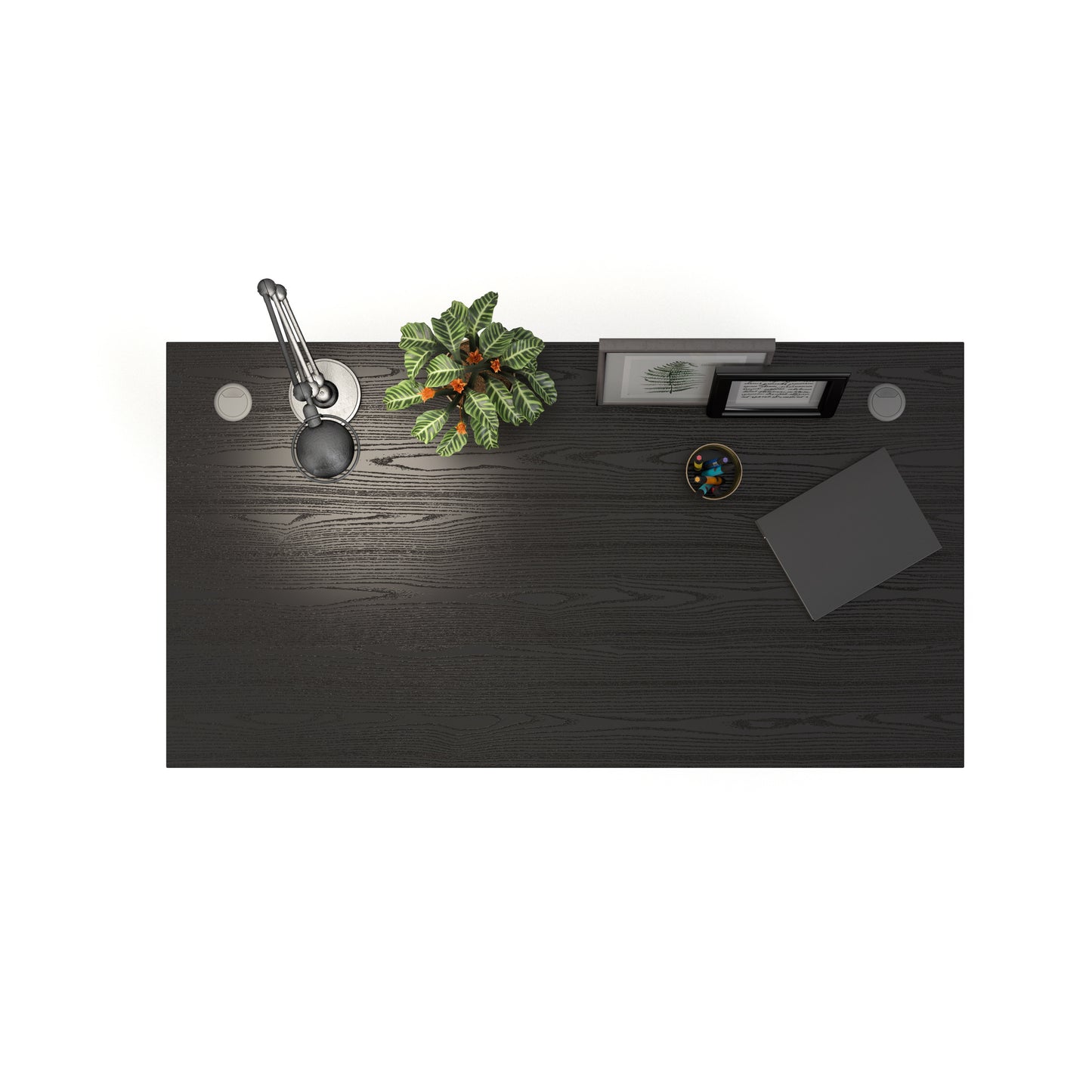 Prima  Desk 150 cm in Black woodgrain with Height adjustable legs with electric control in White