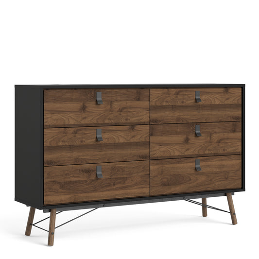 Ry  Wide double chest of drawers 6 drawers in Matt Black Walnut
