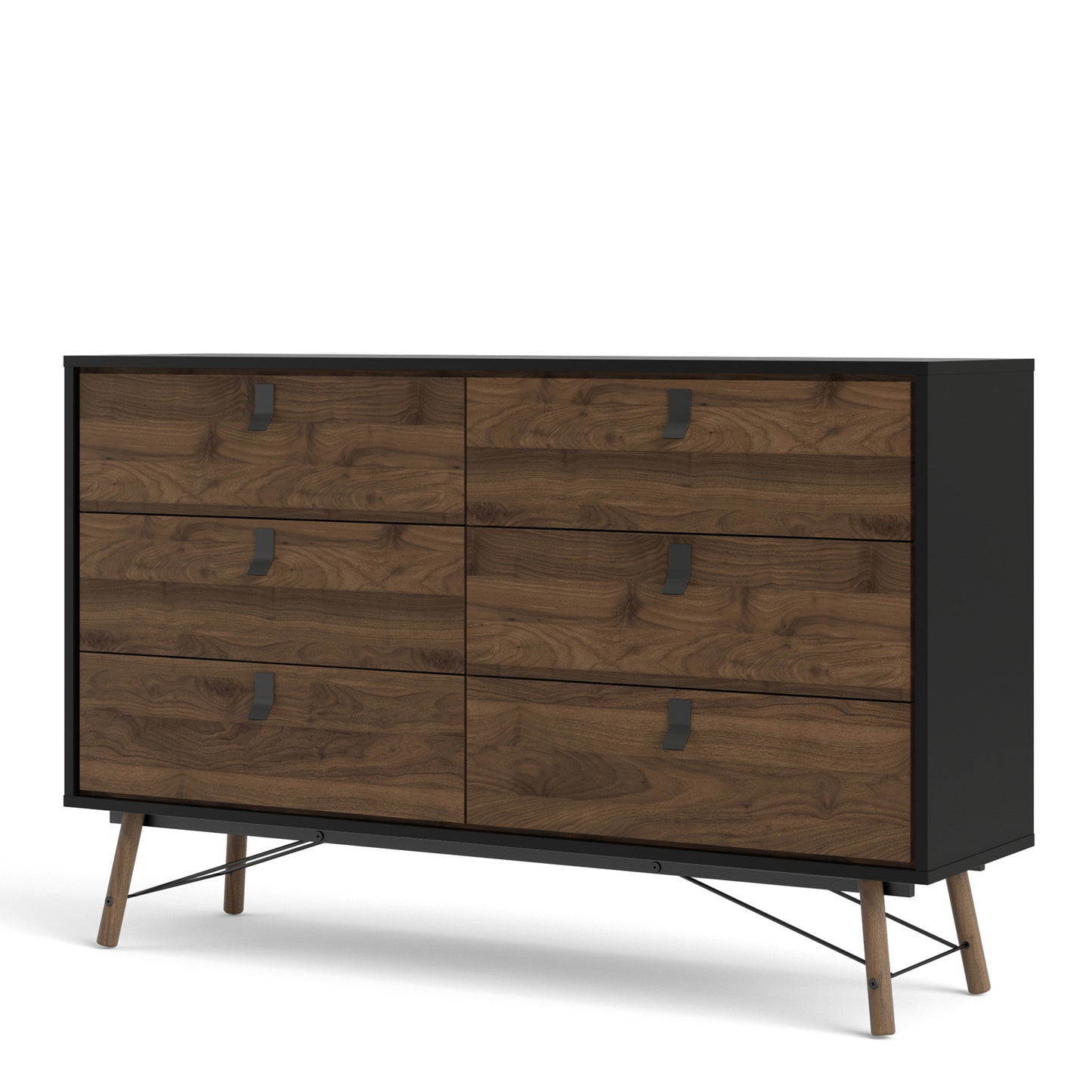 Ry  Wide double chest of drawers 6 drawers in Matt Black Walnut