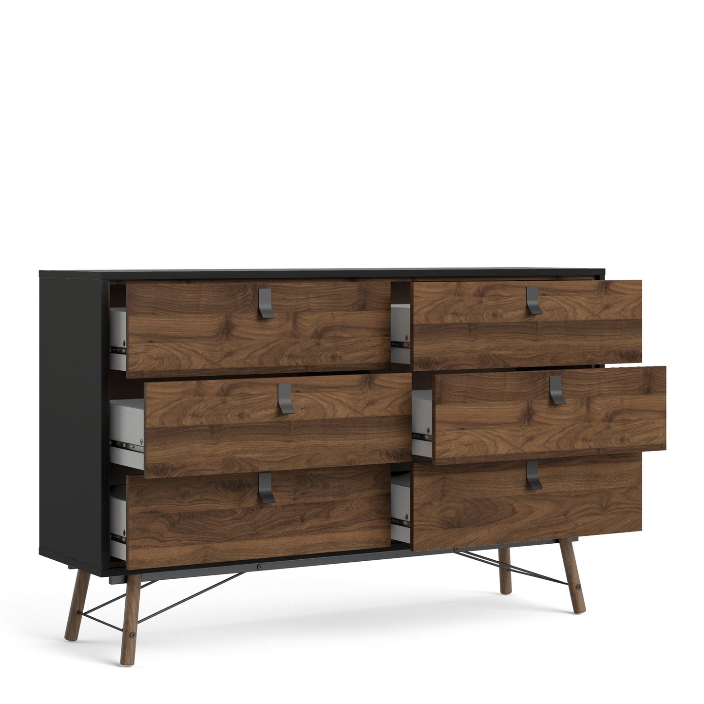 Ry  Wide double chest of drawers 6 drawers in Matt Black Walnut