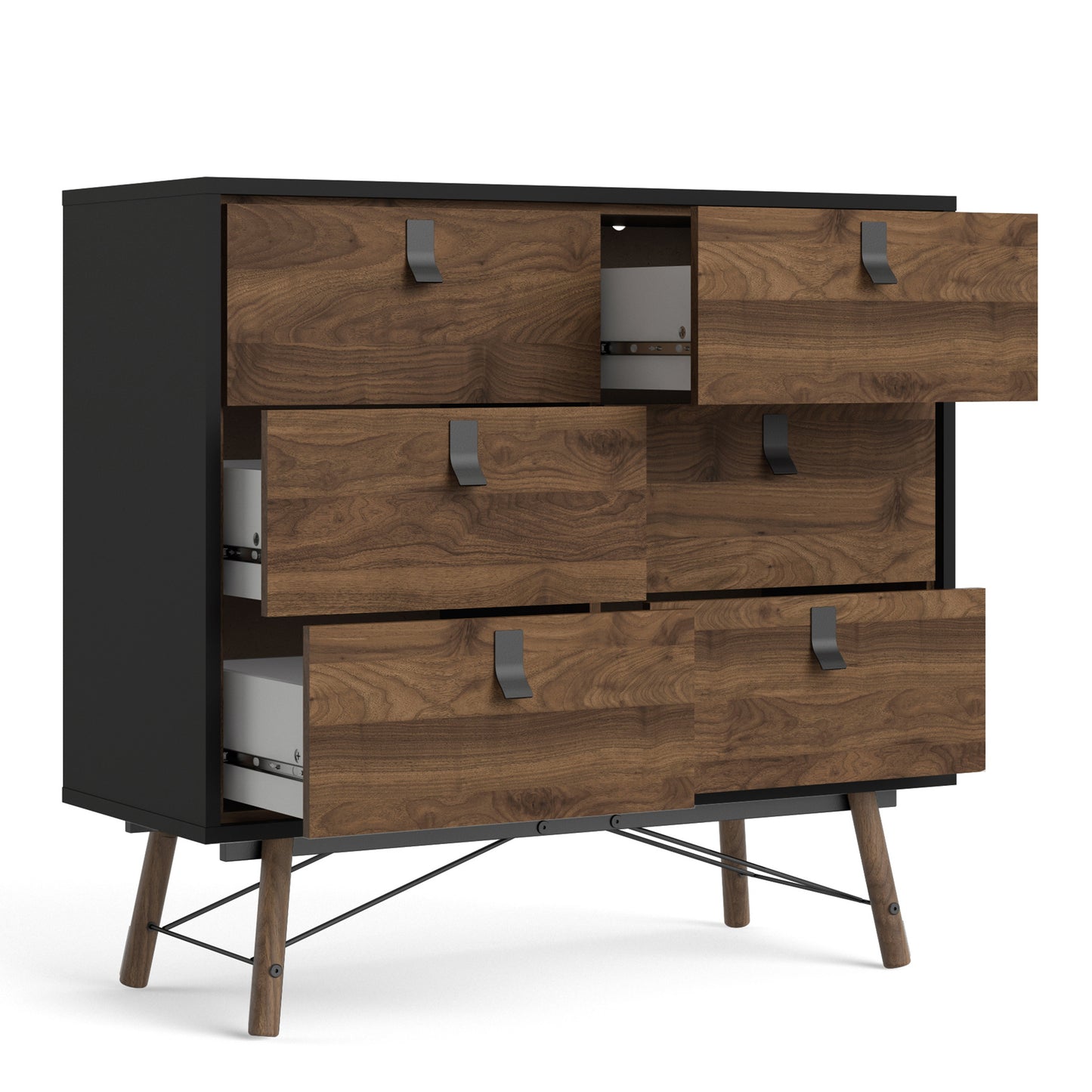 Ry  Double chest of drawers 6 drawers in Matt Black Walnut
