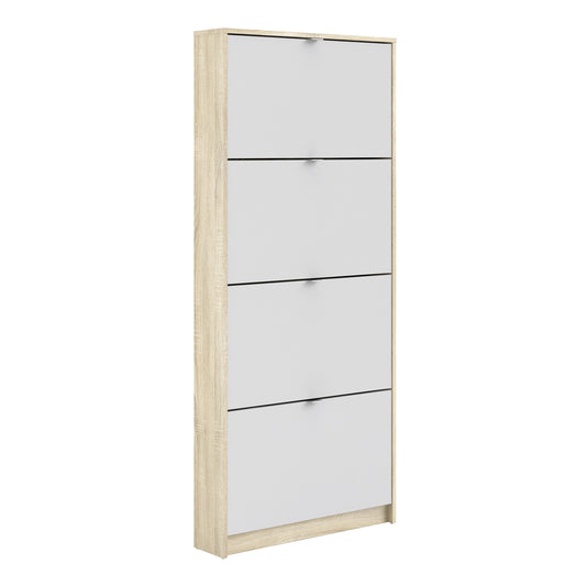 Shoes  Shoe cabinet w. 4 tilting doors and 1 layer Oak structure White