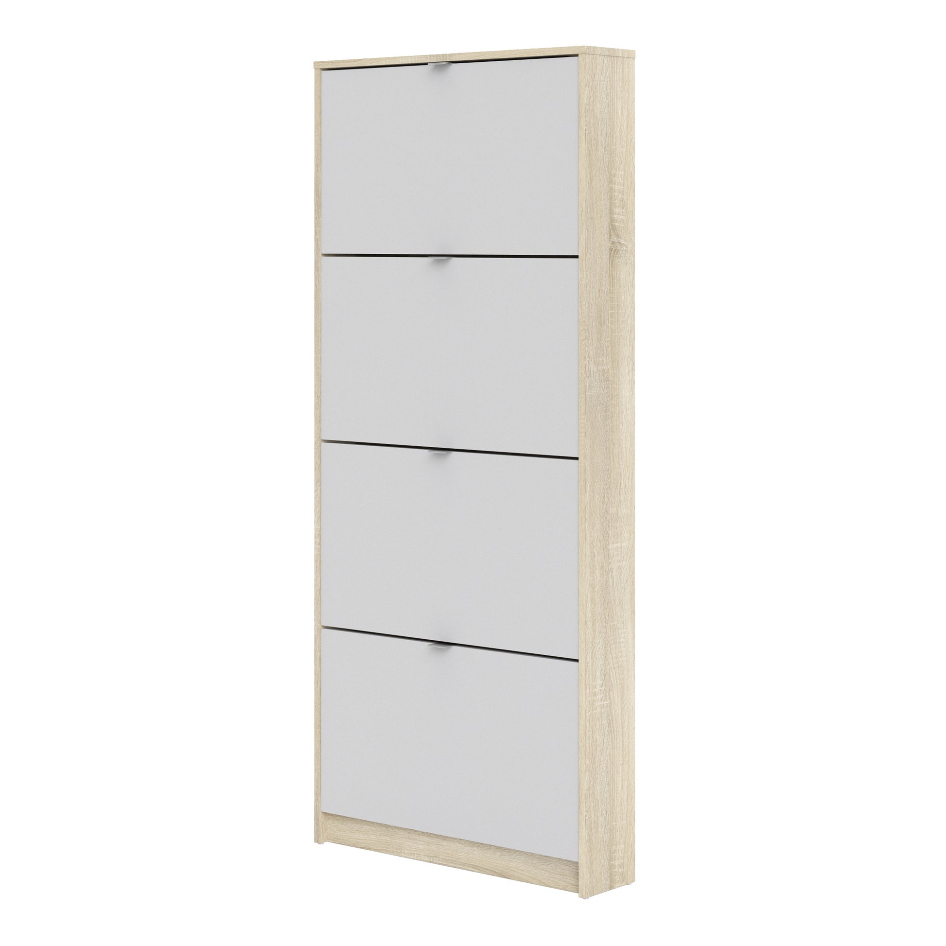 Shoes  Shoe cabinet w. 4 tilting doors and 1 layer Oak structure White