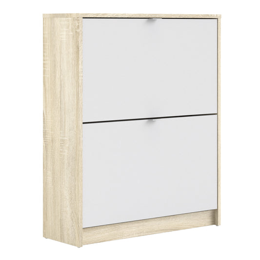 Shoes  Shoe cabinet w. 2 tilting doors and 2 layers Oak structure White