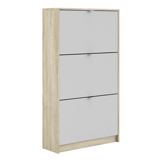 Shoes  Shoe cabinet w. 3 tilting doors and 2 layers Oak structure White