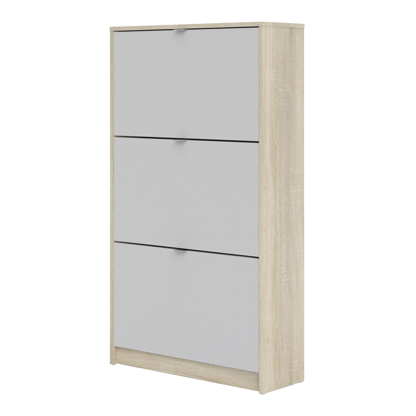 Shoes  Shoe cabinet w. 3 tilting doors and 2 layers Oak structure White
