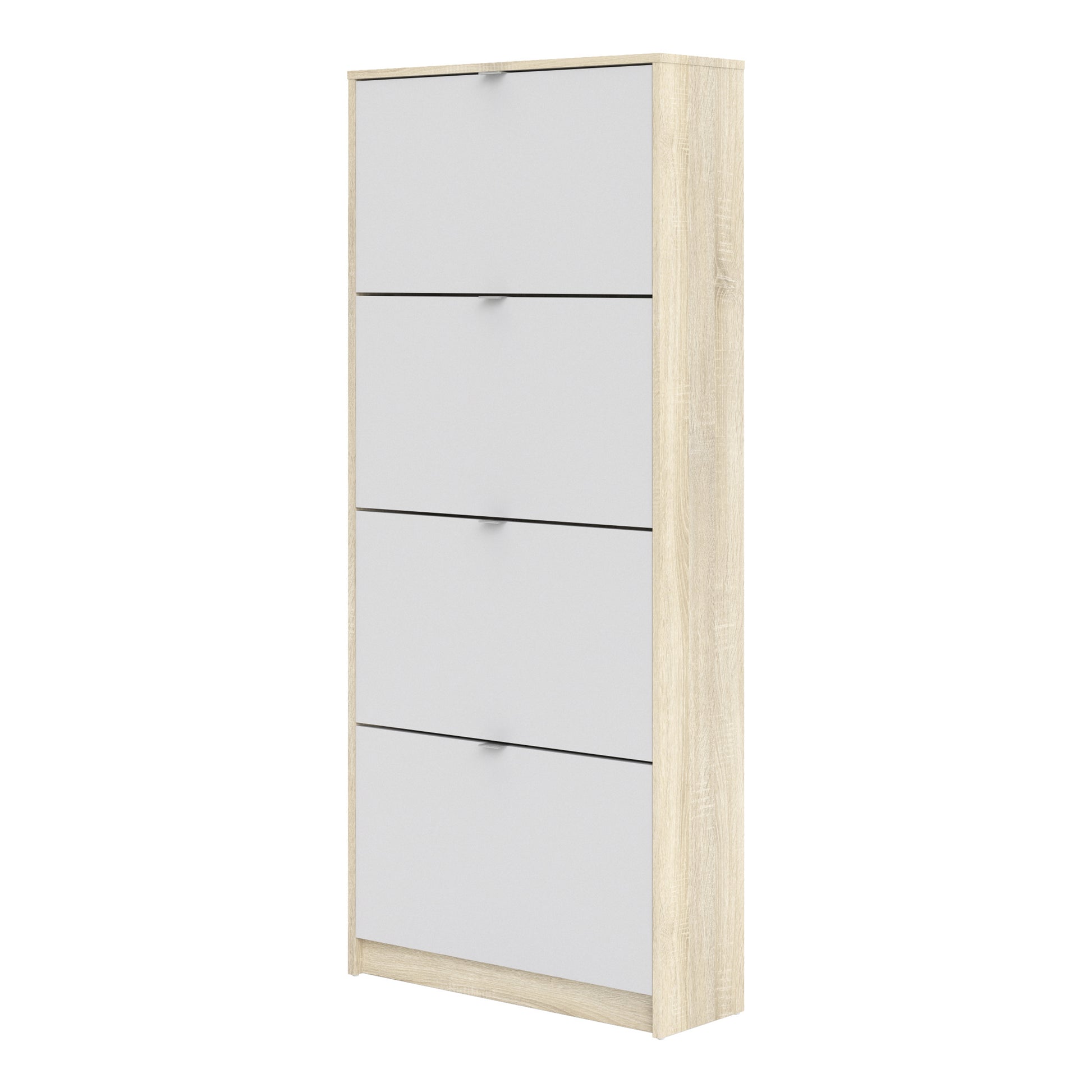 Shoes  Shoe cabinet w. 4 tilting doors and 2 layers Oak structure White
