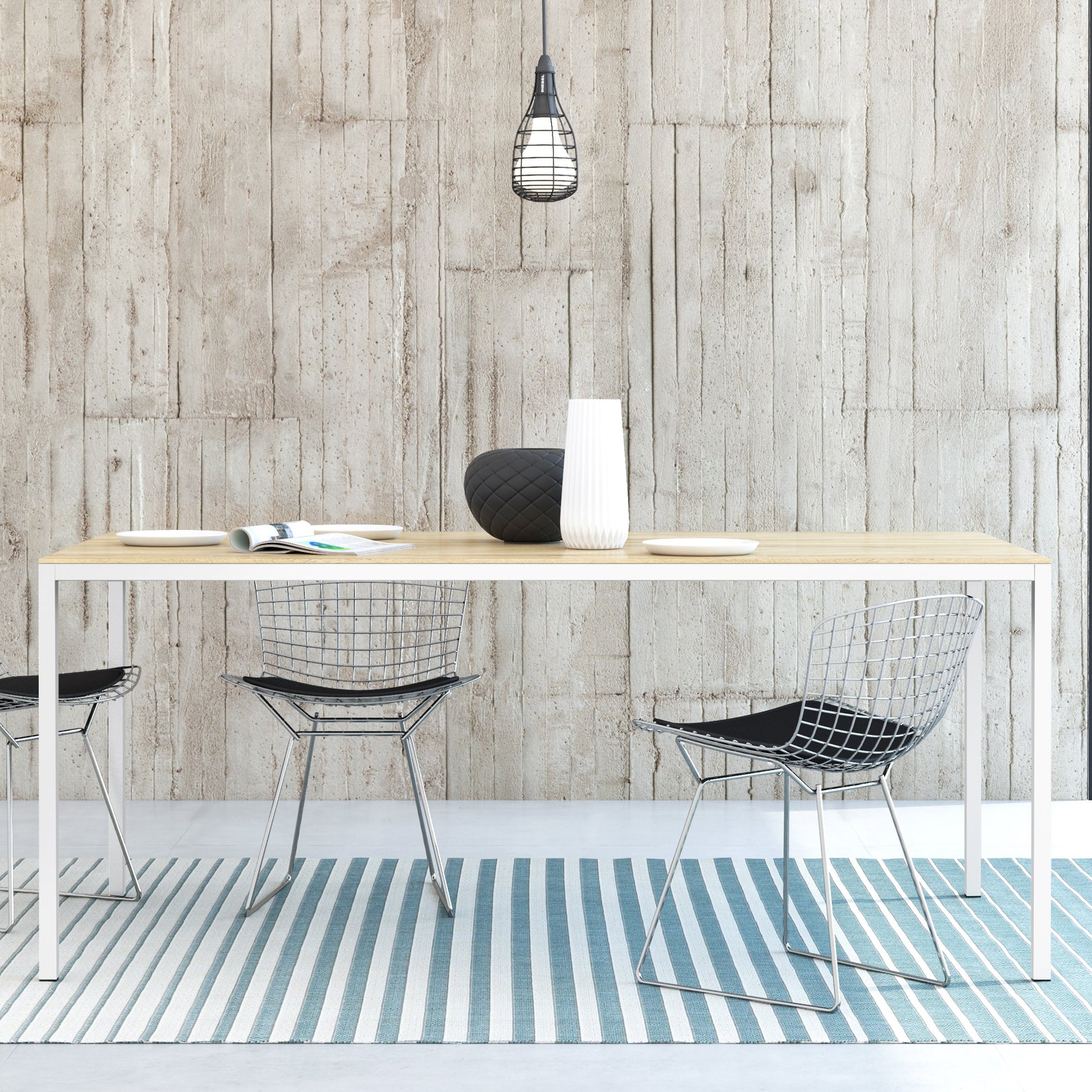 Family  Dining Table 180cm Oak Table Top with White Legs
