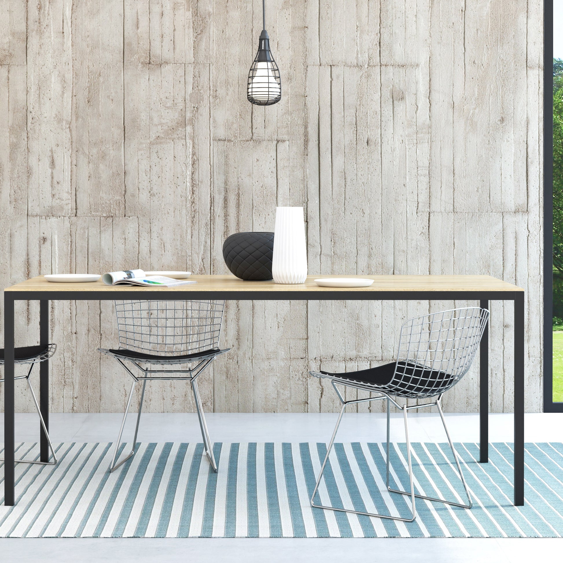 Family  Dining Table 180cm Oak Table Top with Black Legs