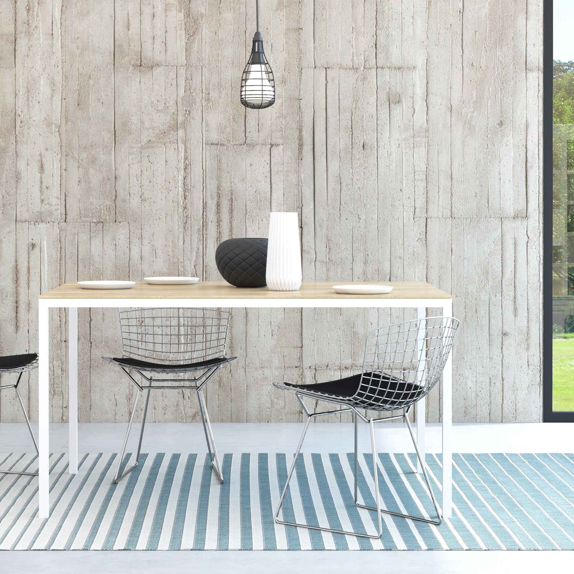 Family  Dining Table 140cm Oak Table Top with White Legs