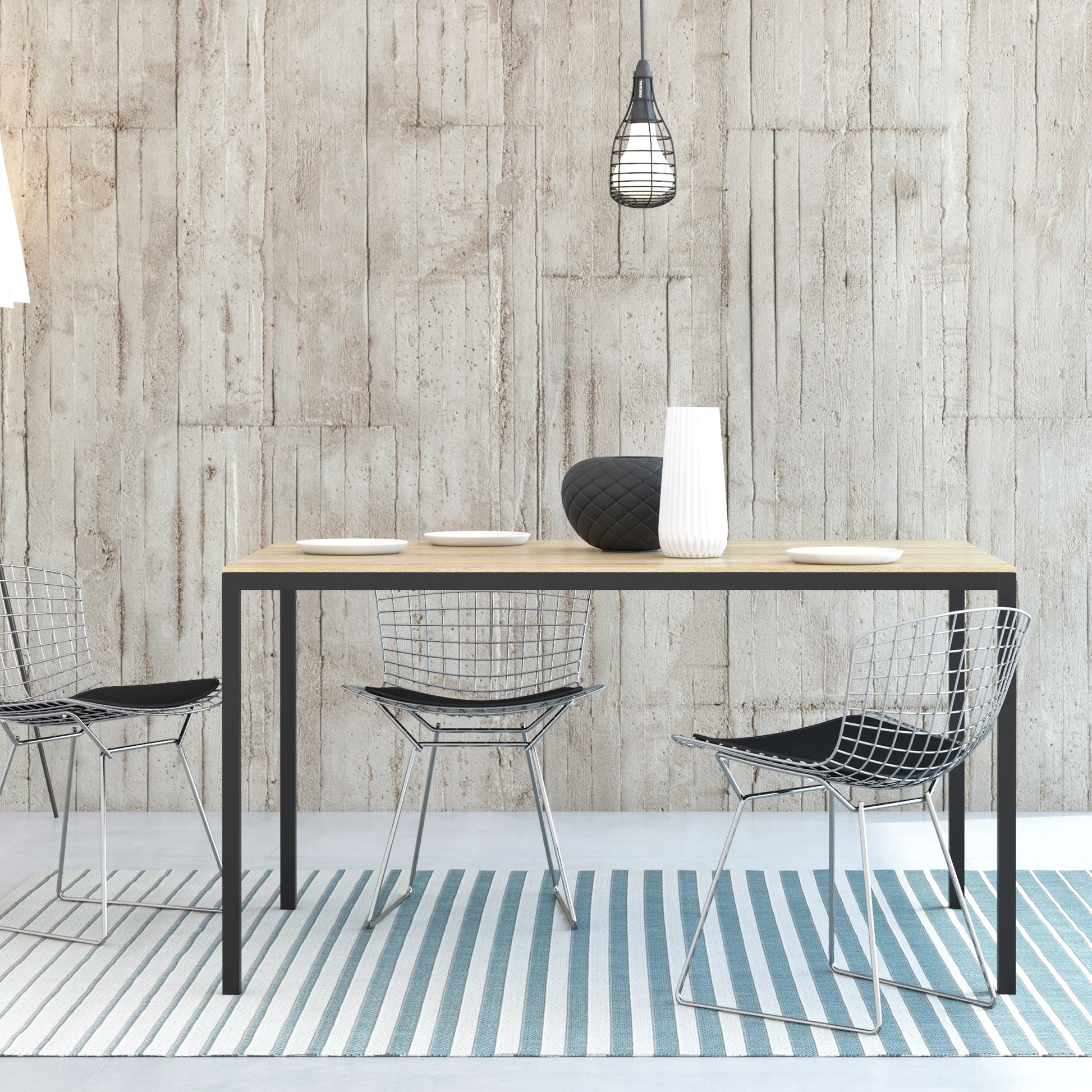 Family  Dining Table 140cm Oak Table Top with Black Legs