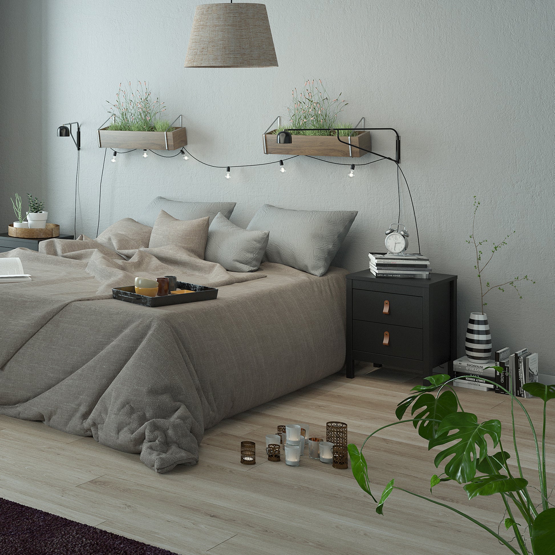 Barcelona  Bedside Table 2 drawers in Matt Black