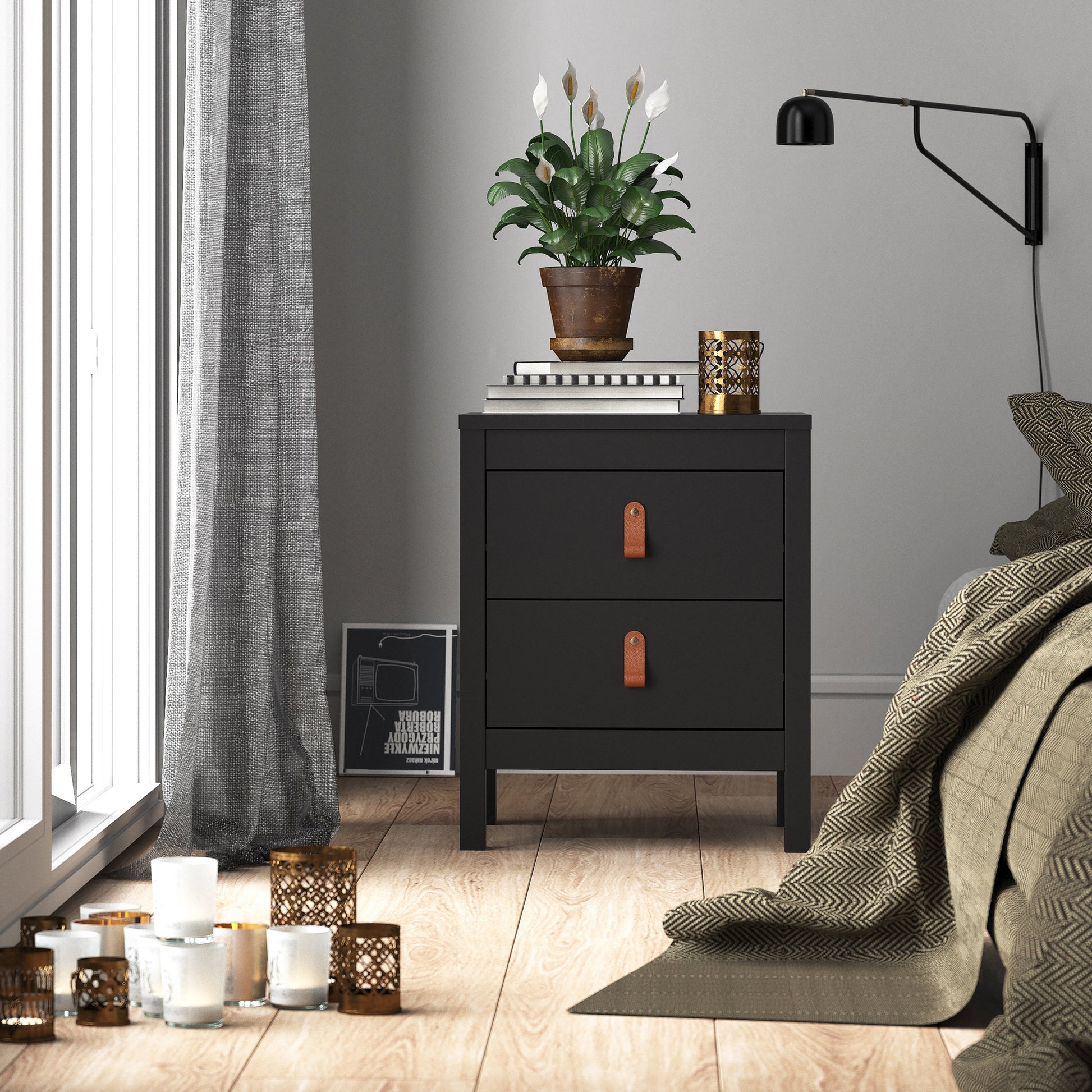 Barcelona  Bedside Table 2 drawers in Matt Black