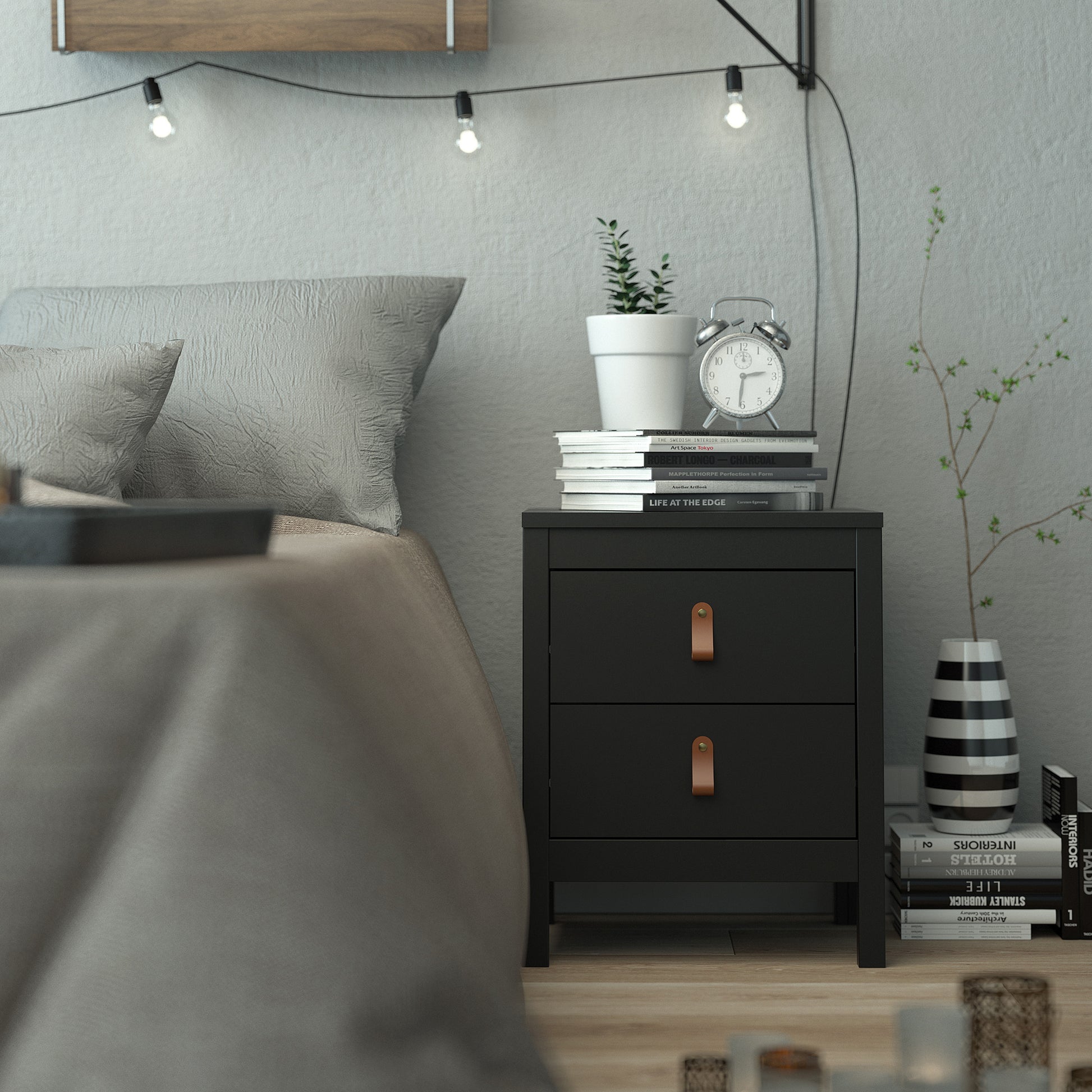 Barcelona  Bedside Table 2 drawers in Matt Black