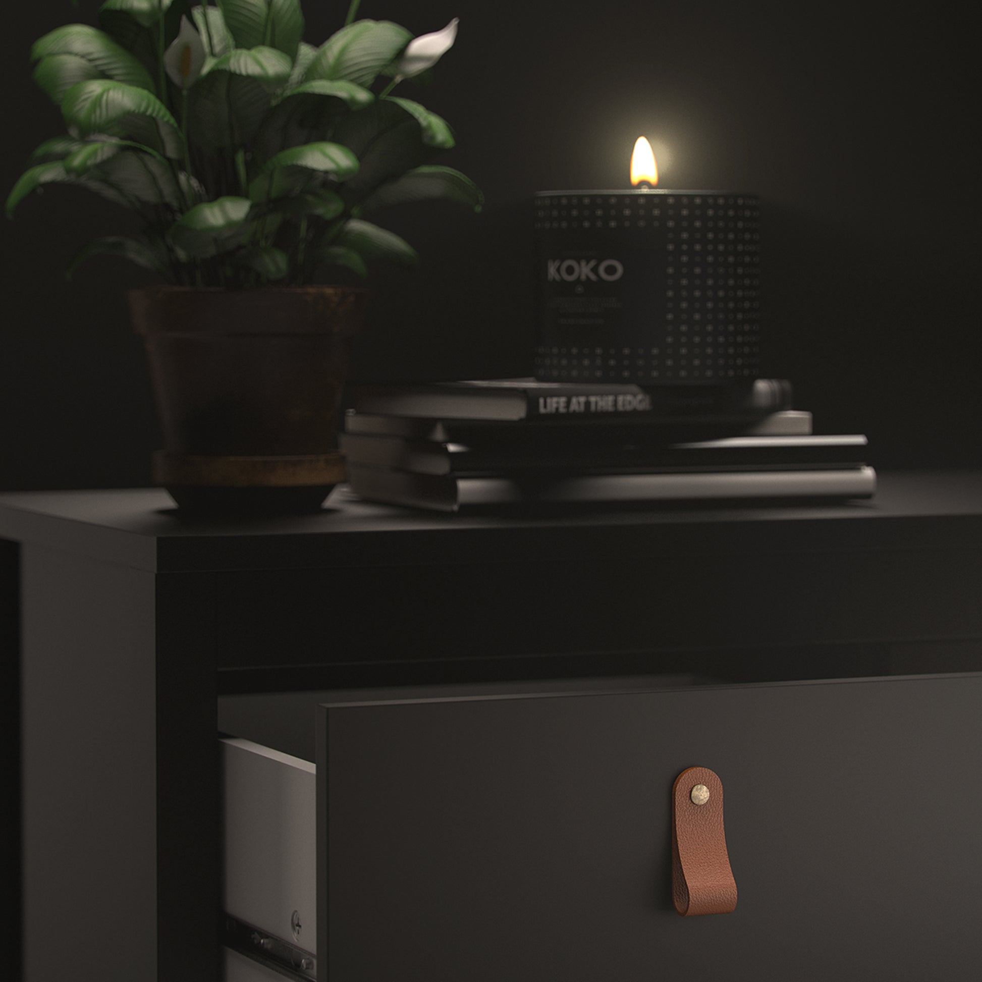 Barcelona  Bedside Table 2 drawers in Matt Black