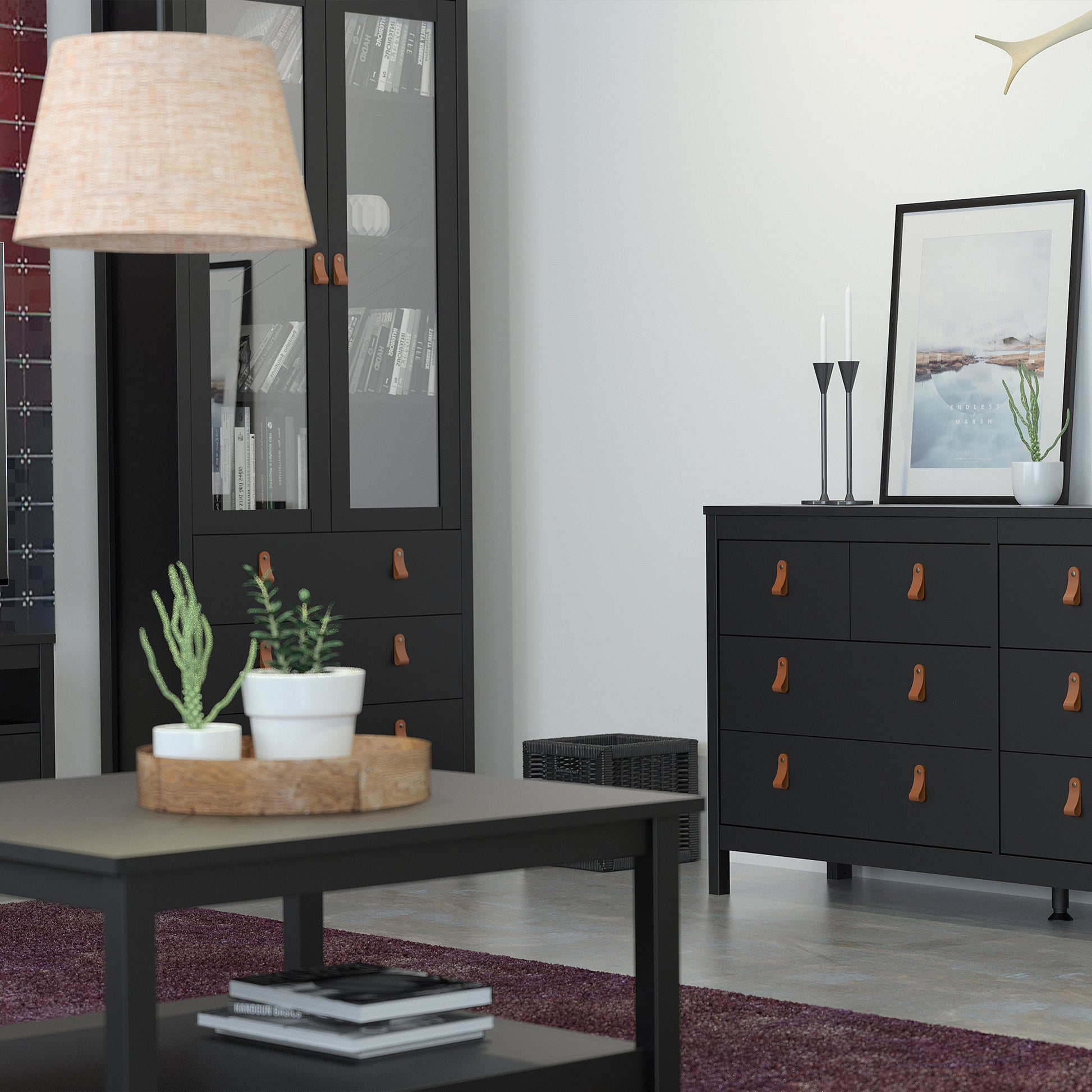 Barcelona  China cabinet 2 doors w/glass + 3 drawers in Matt Black