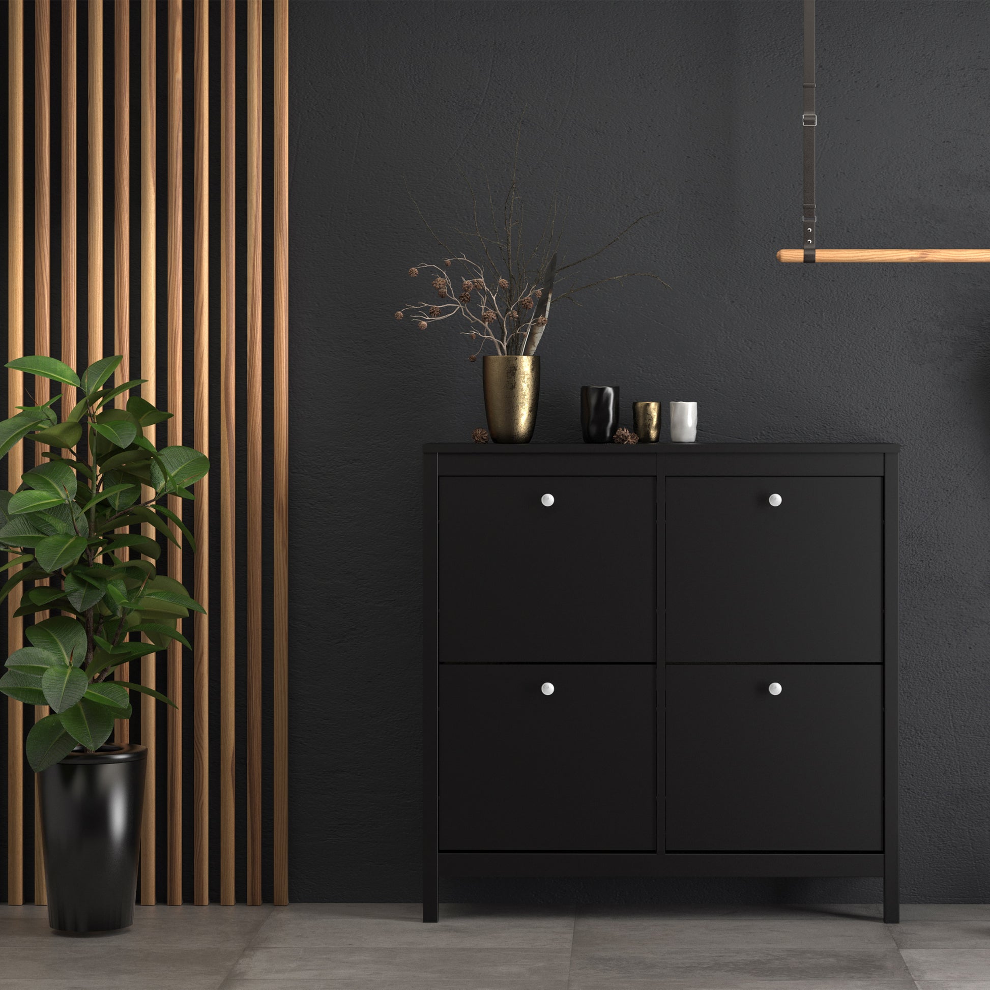Madrid  Shoe cabinet 4 Compartments in Matt Black