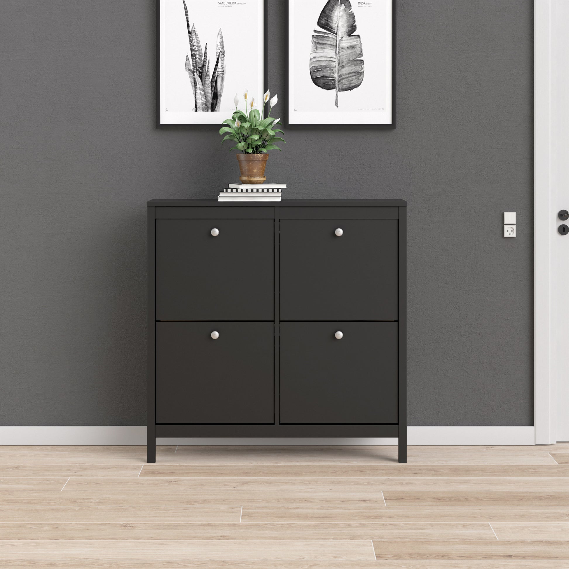 Madrid  Shoe cabinet 4 Compartments in Matt Black