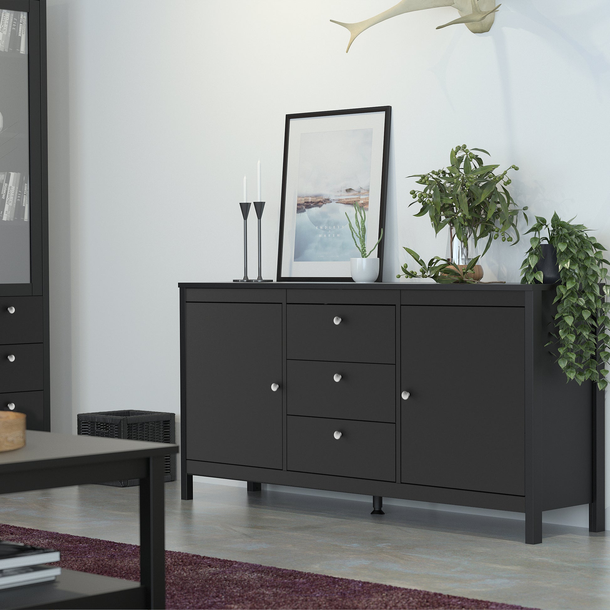 Madrid  Sideboard 2 doors + 3 drawers in Matt Black