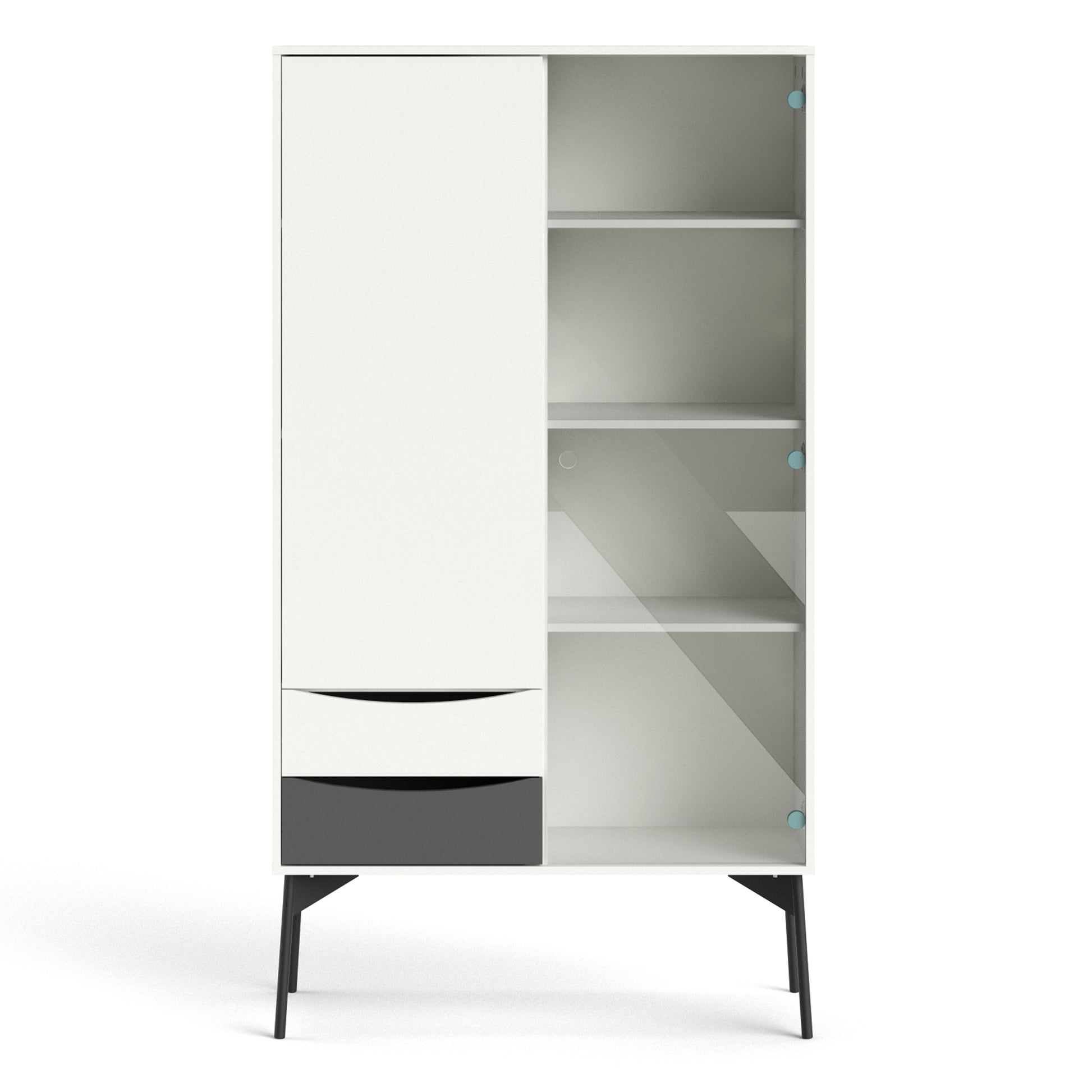 Fur  China Cabinet 1 Door + 1 Glass Door + 2 Drawers in Grey and White