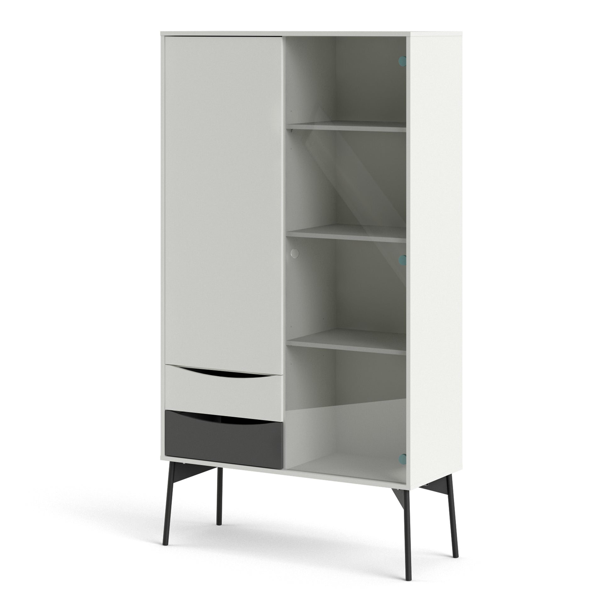 Fur  China Cabinet 1 Door + 1 Glass Door + 2 Drawers in Grey and White