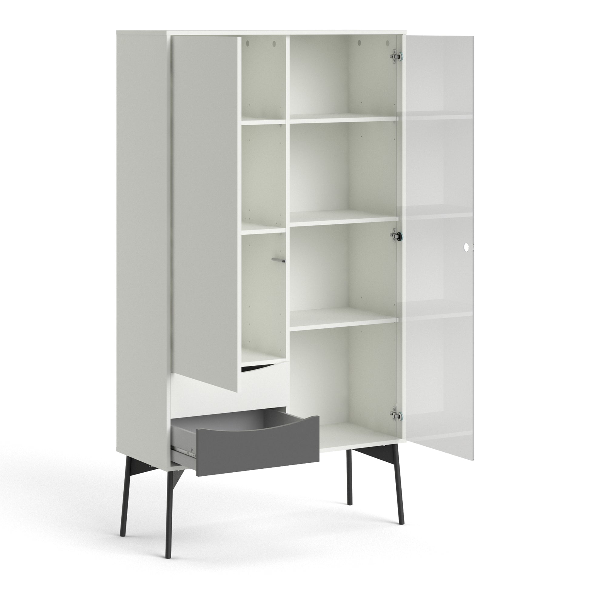 Fur  China Cabinet 1 Door + 1 Glass Door + 2 Drawers in Grey and White