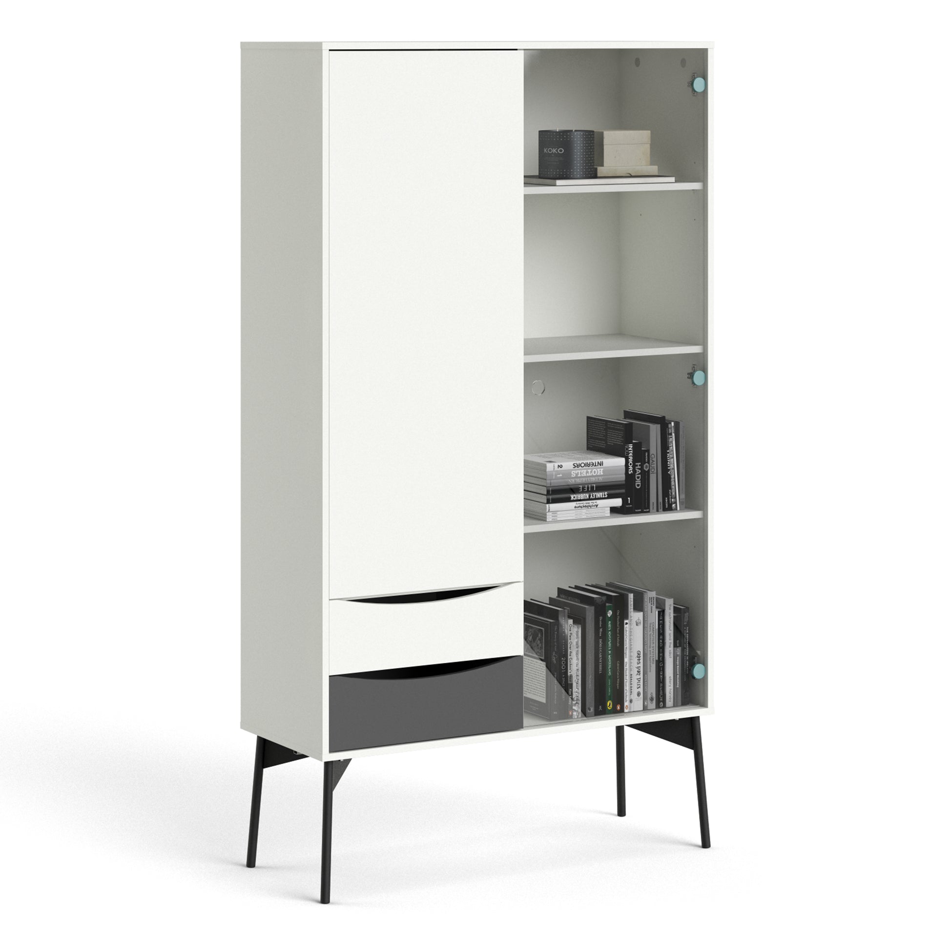 Fur  China Cabinet 1 Door + 1 Glass Door + 2 Drawers in Grey and White