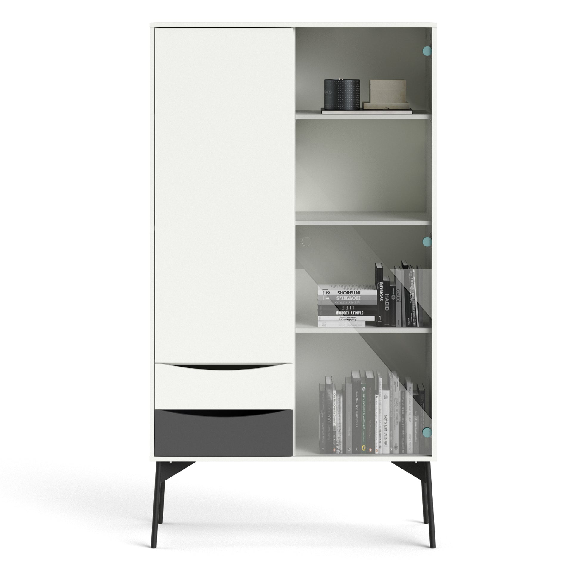 Fur  China Cabinet 1 Door + 1 Glass Door + 2 Drawers in Grey and White