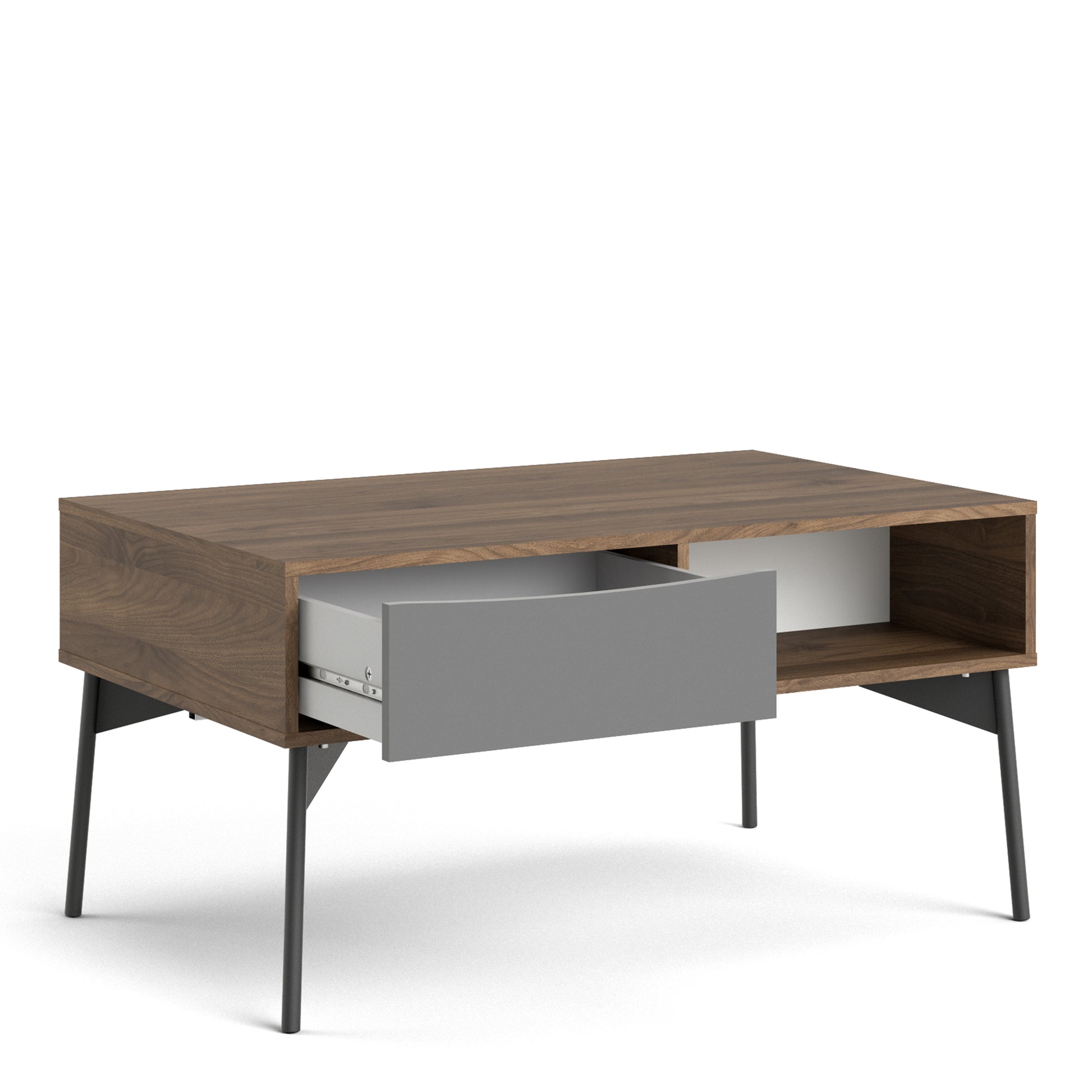 Fur  Coffee table with 1 Drawer in Grey, White and Walnut