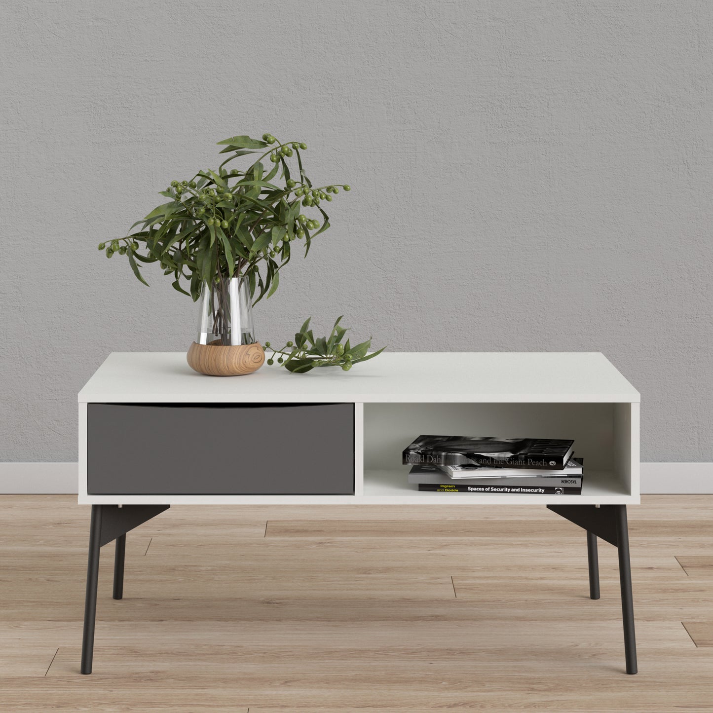 Fur  Coffee table with 1 Drawer in Grey and White