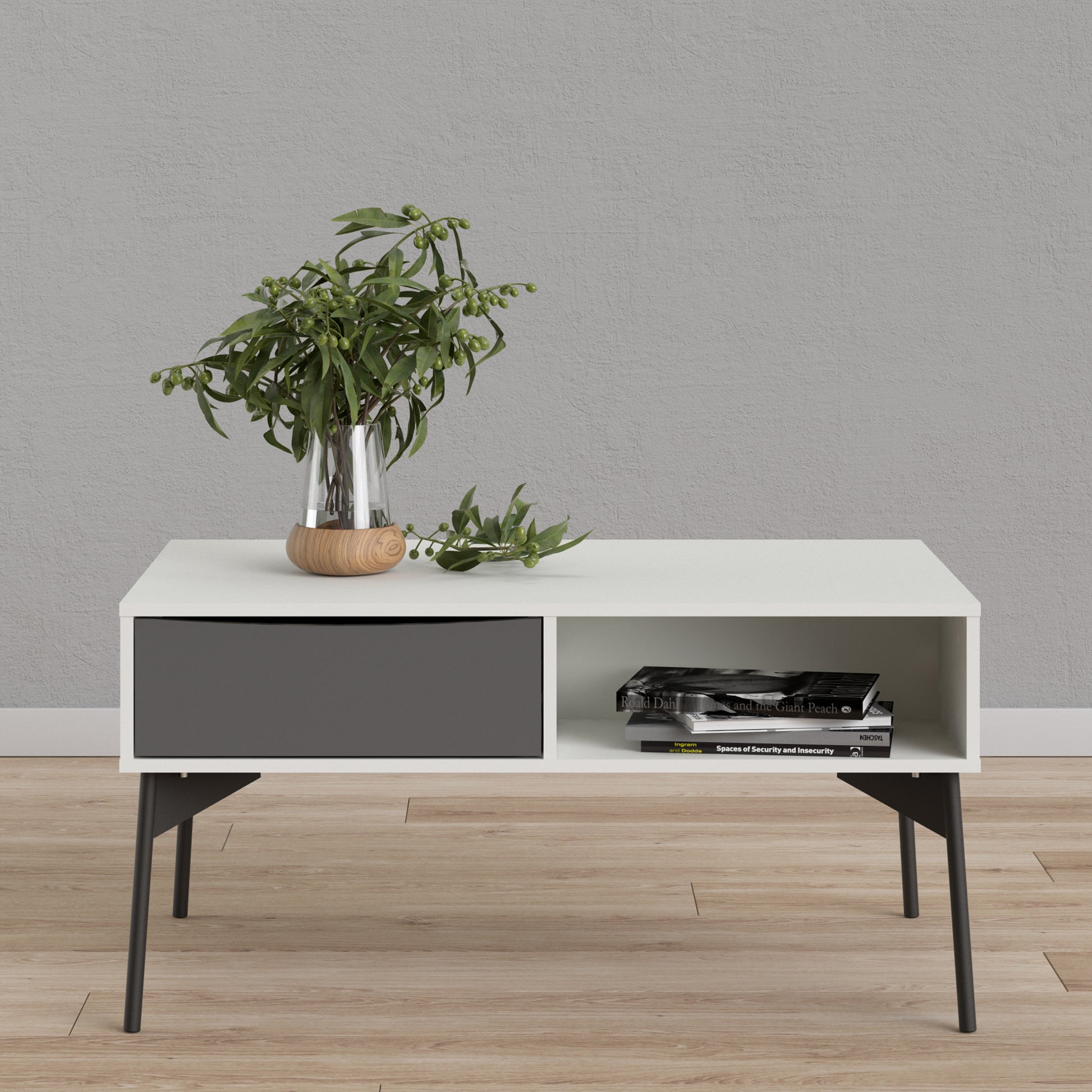 Fur  Coffee table with 1 Drawer in Grey and White