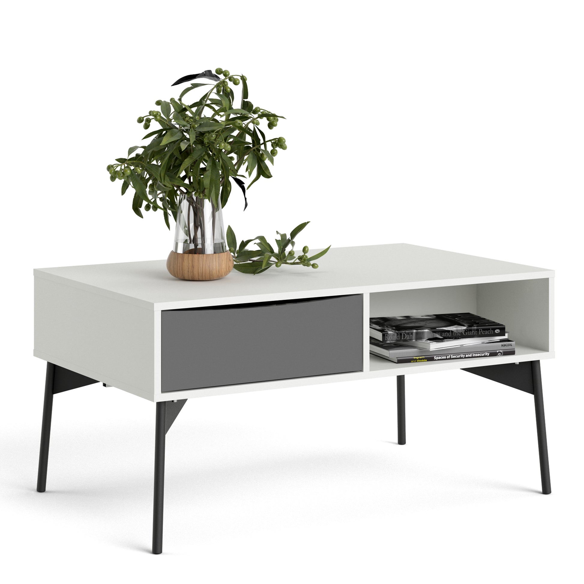 Fur  Coffee table with 1 Drawer in Grey and White