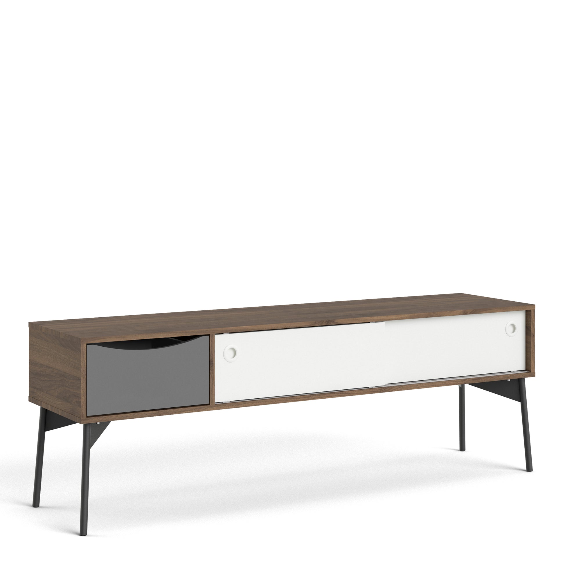 Fur  TV-Unit 2 sliding Doors + 1 Drawer in Grey, White and Walnut