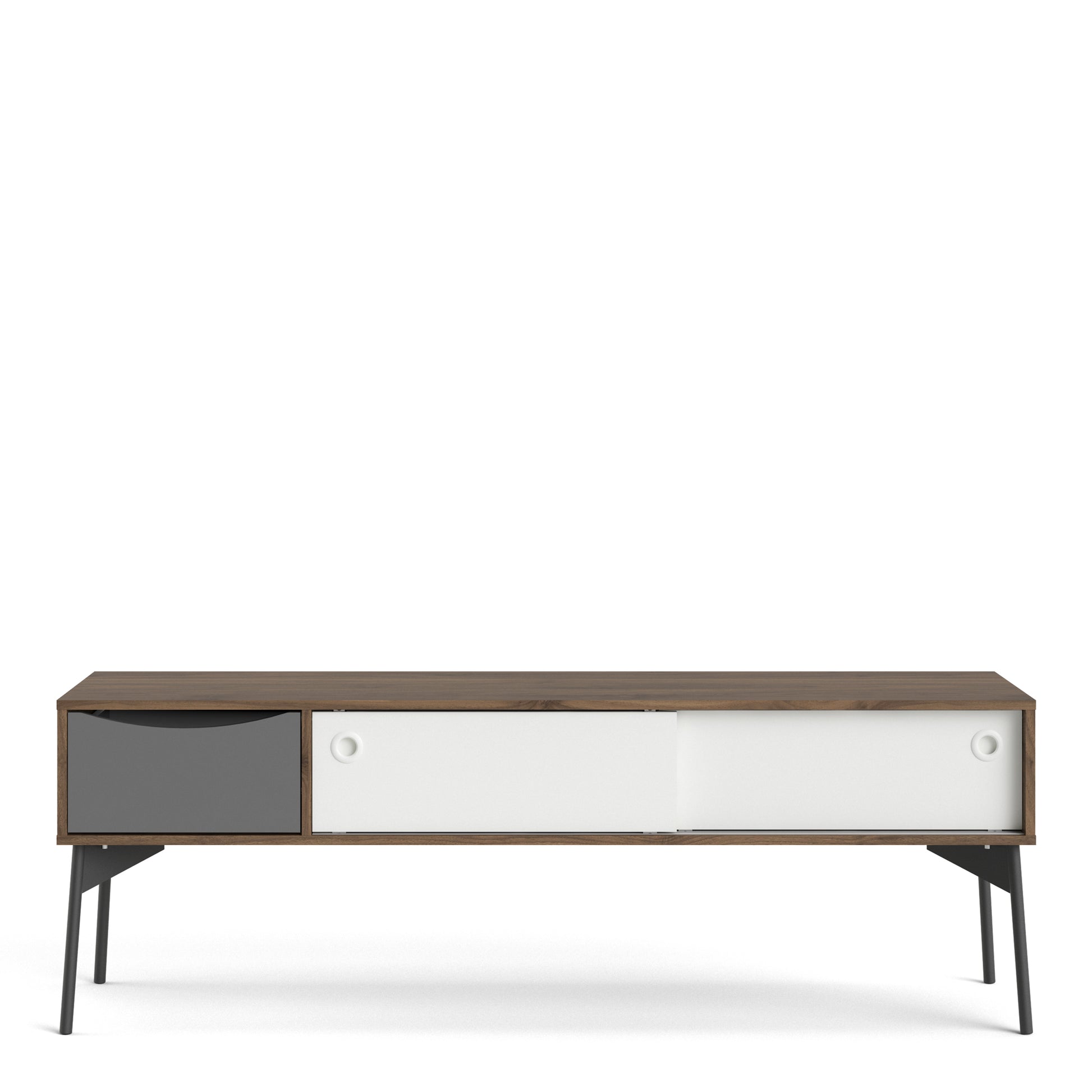 Fur  TV-Unit 2 sliding Doors + 1 Drawer in Grey, White and Walnut