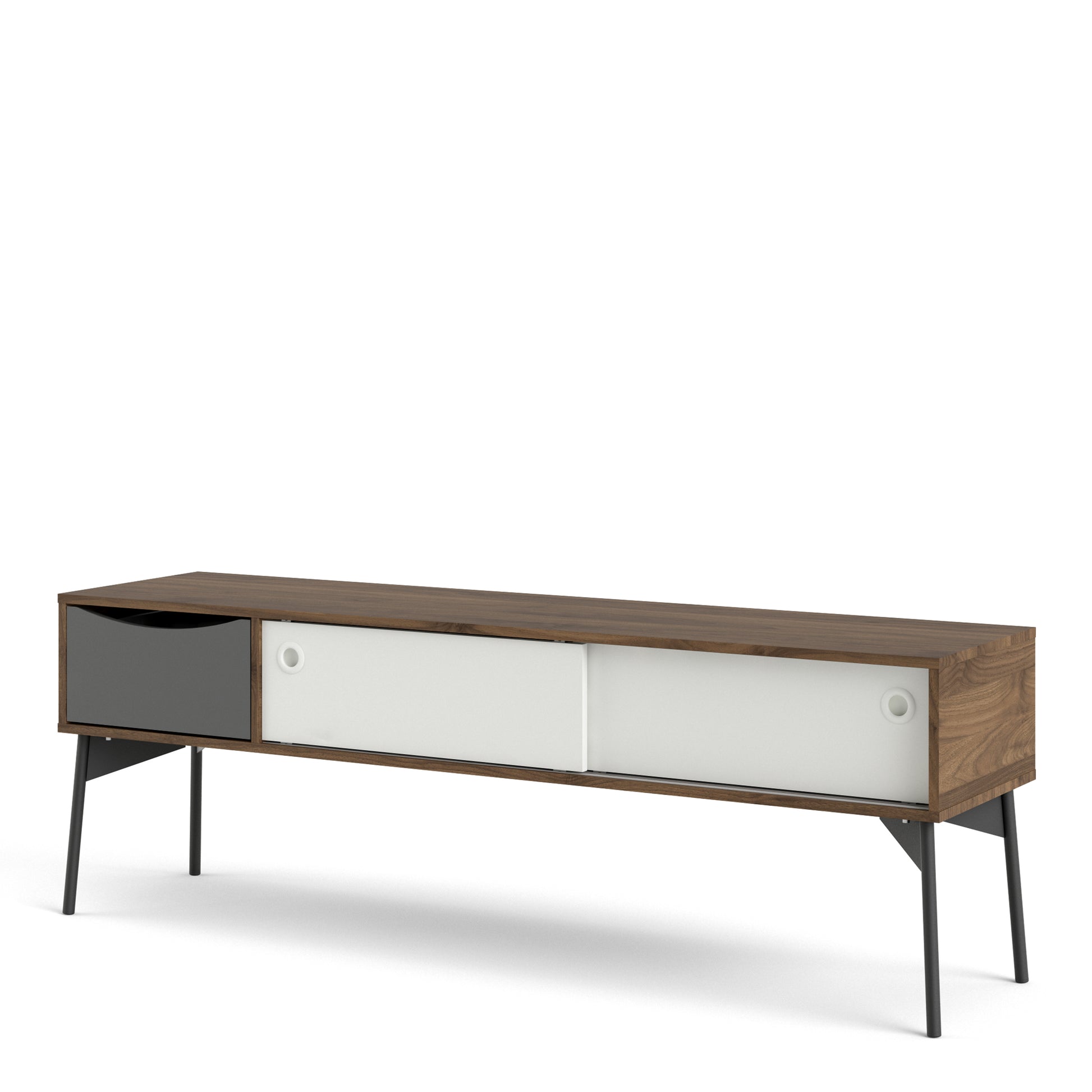 Fur  TV-Unit 2 sliding Doors + 1 Drawer in Grey, White and Walnut