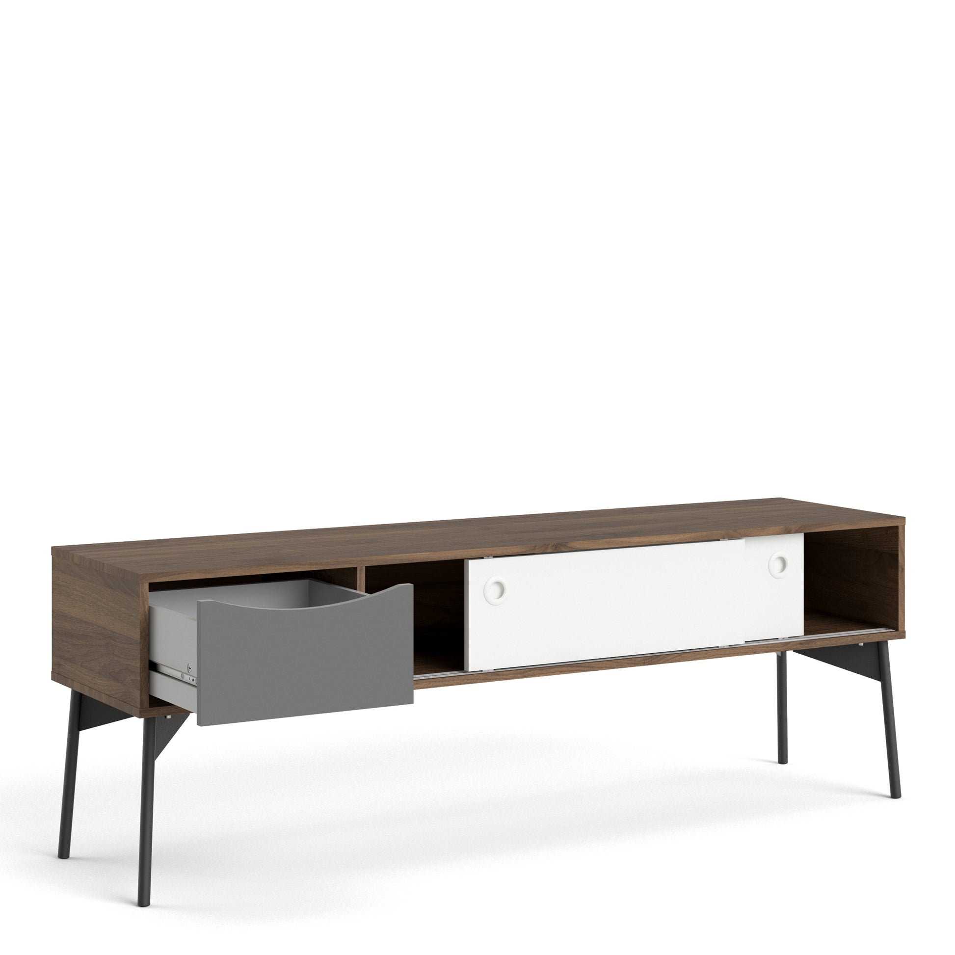 Fur  TV-Unit 2 sliding Doors + 1 Drawer in Grey, White and Walnut