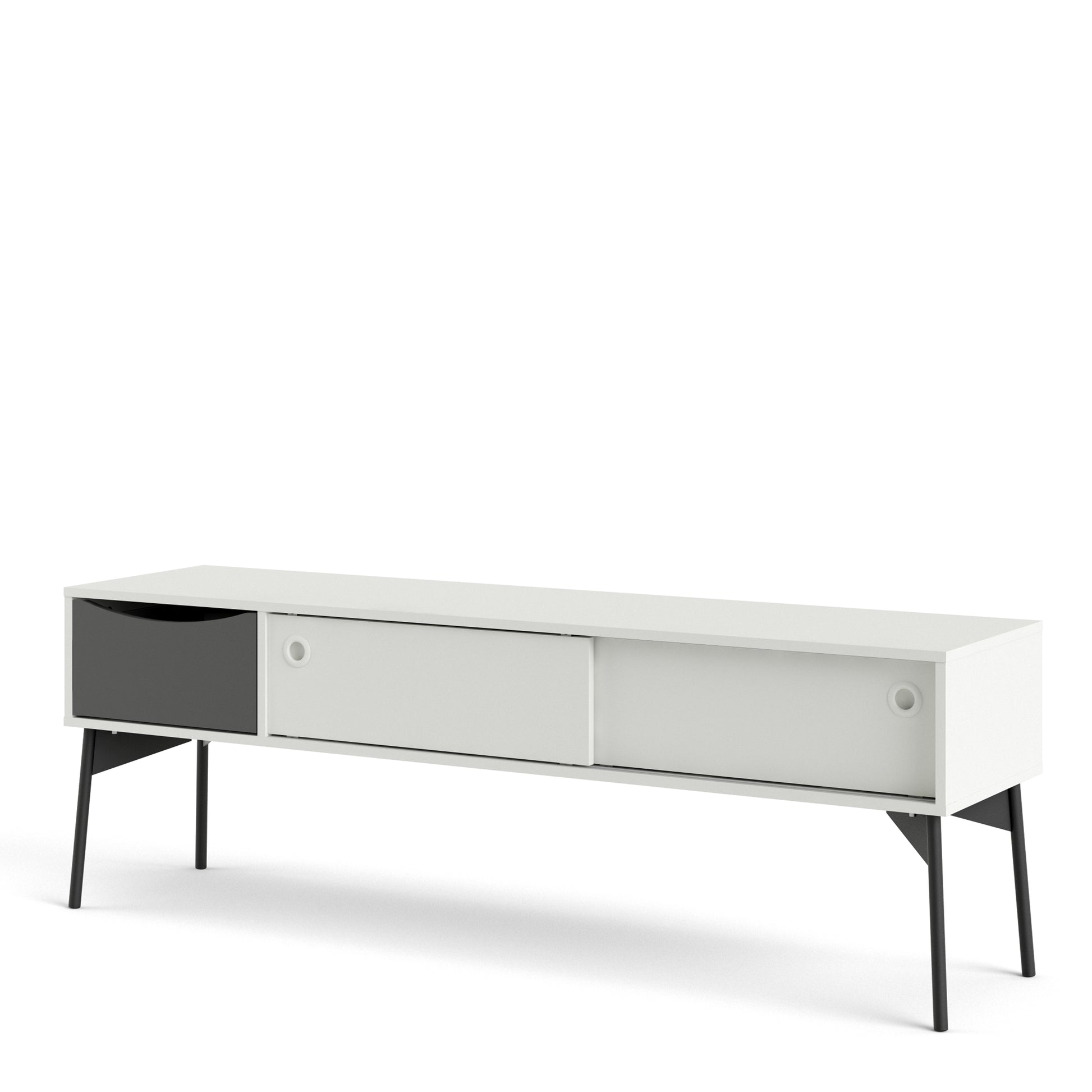 Fur  TV-Unit 2 sliding Doors + 1 Drawer in Grey and White