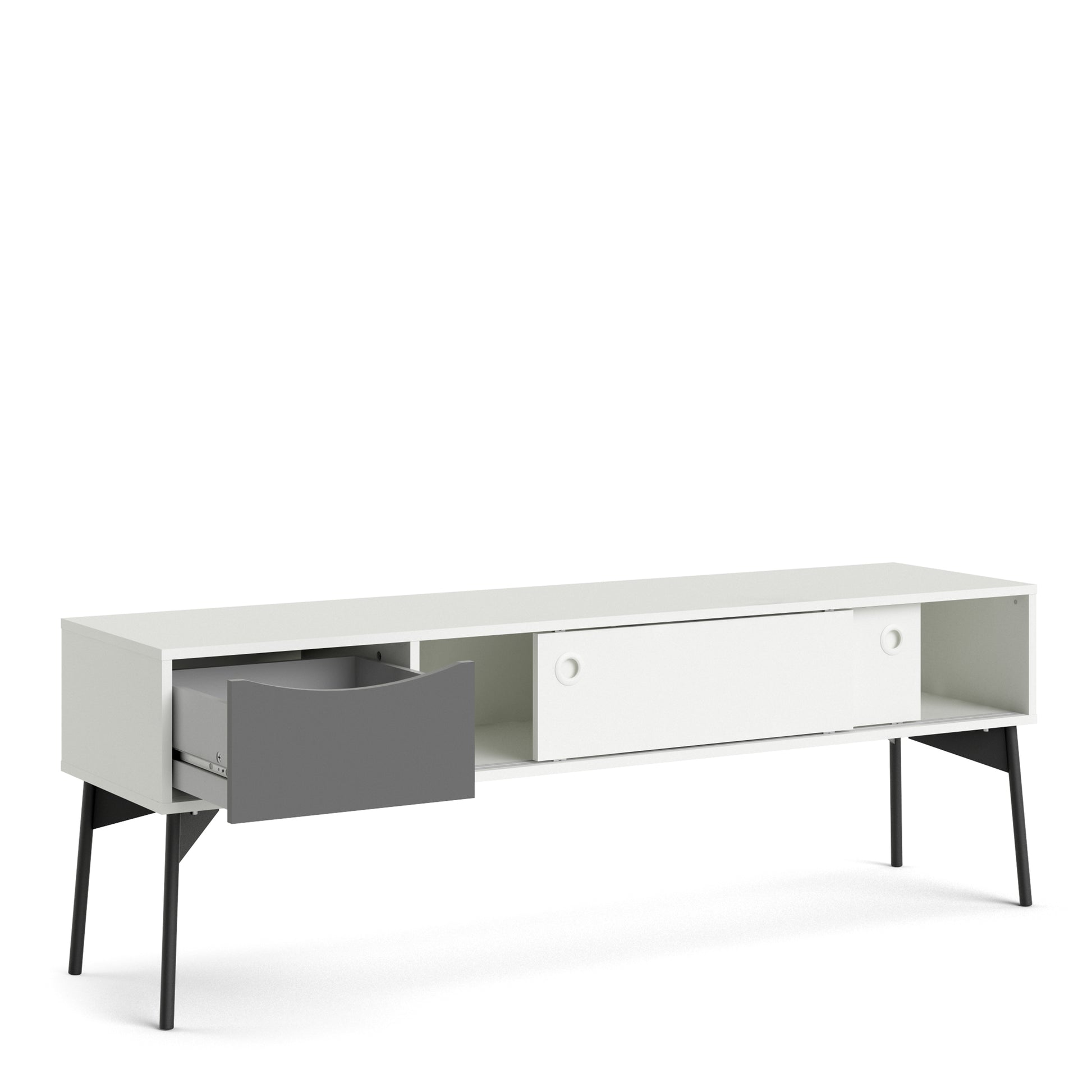 Fur  TV-Unit 2 sliding Doors + 1 Drawer in Grey and White