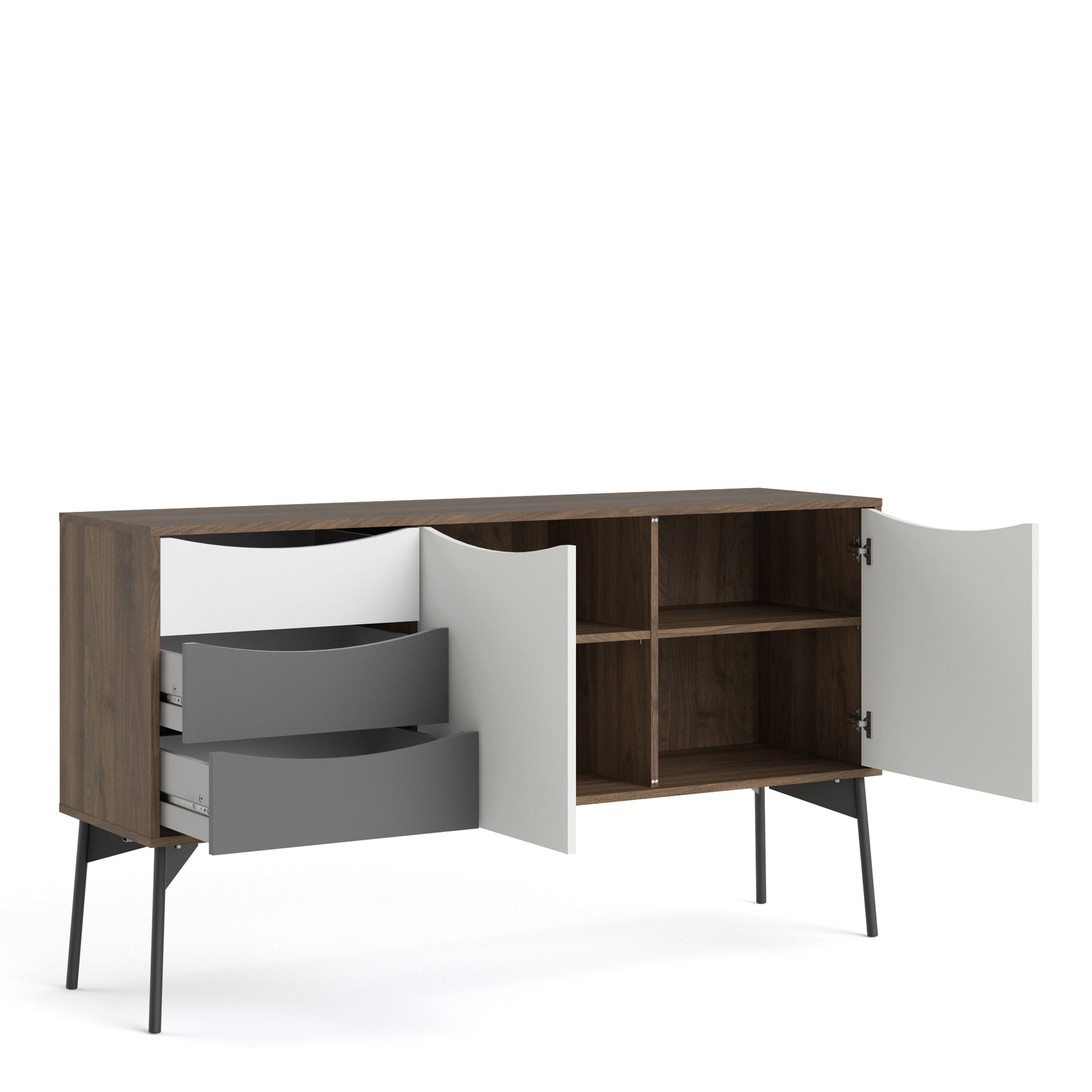 Fur  Sideboard 2 Doors + 3 Drawers in Grey, White and Walnut