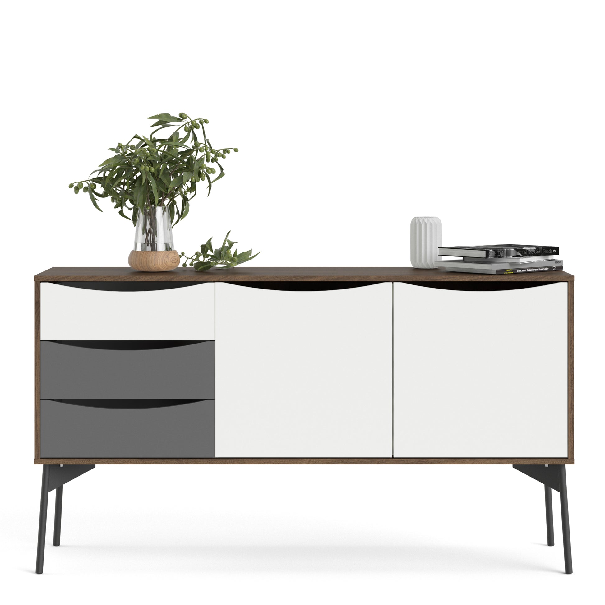 Fur  Sideboard 2 Doors + 3 Drawers in Grey, White and Walnut