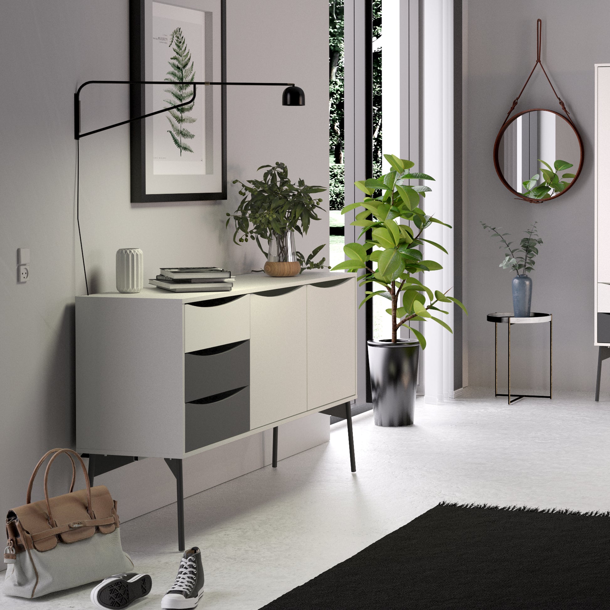 Fur  Sideboard 2 Doors + 3 Drawers in Grey and White