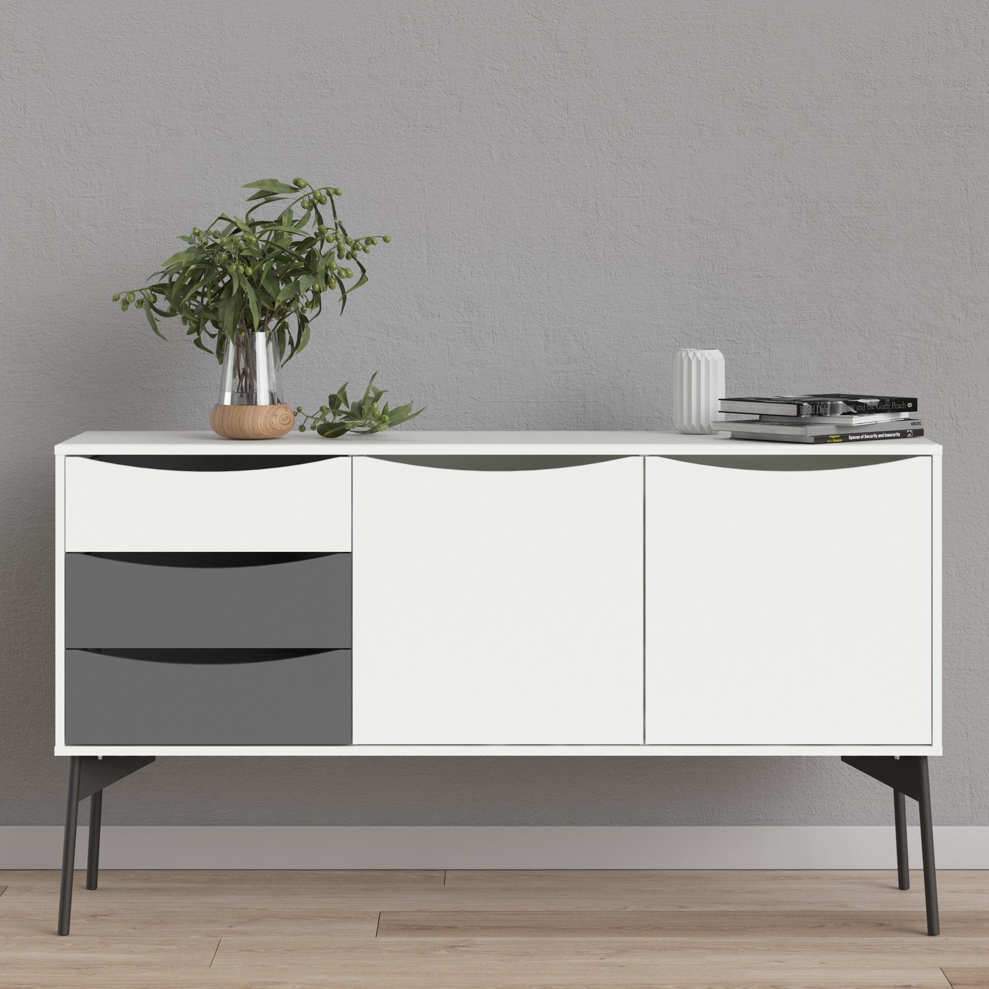 Fur  Sideboard 2 Doors + 3 Drawers in Grey and White