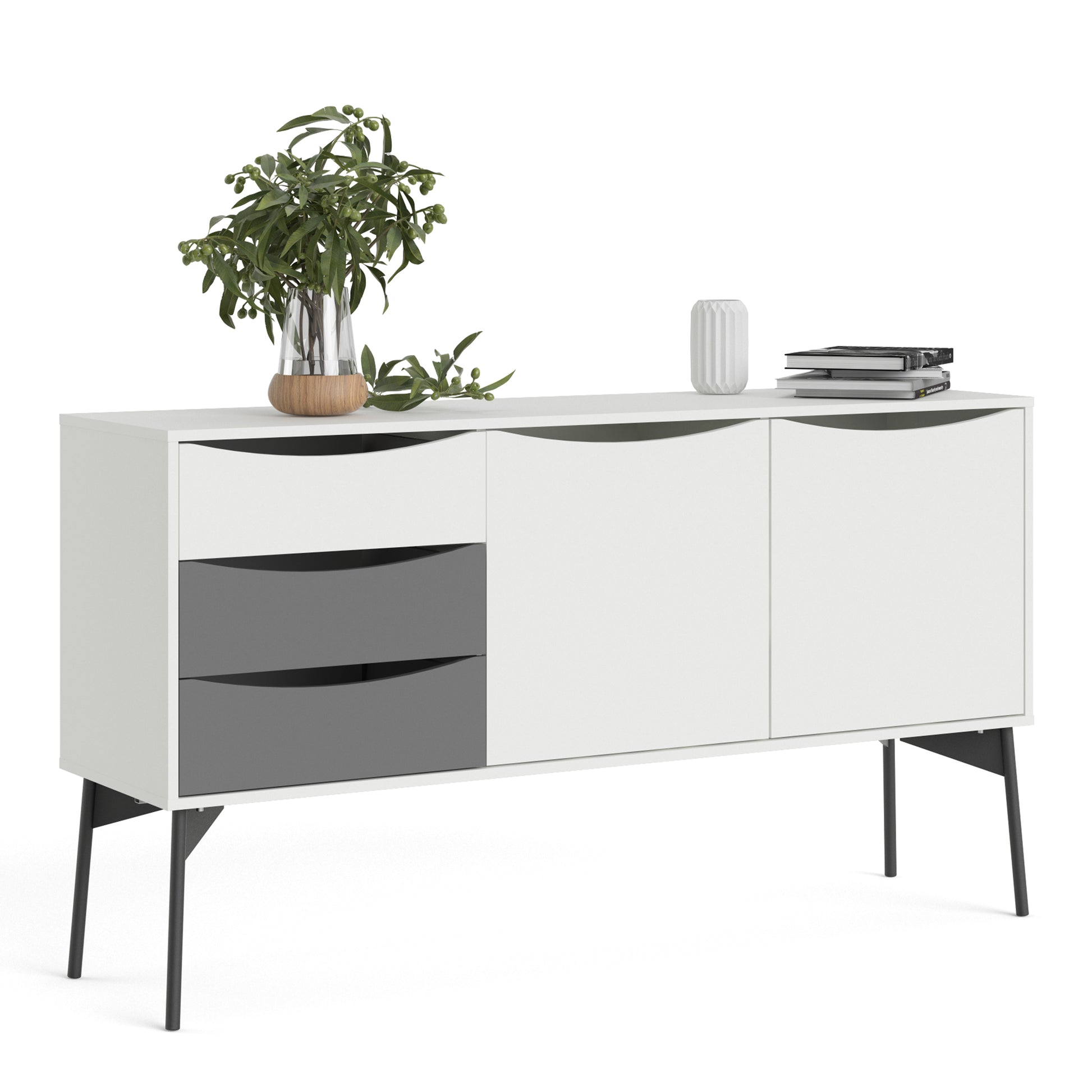 Fur  Sideboard 2 Doors + 3 Drawers in Grey and White