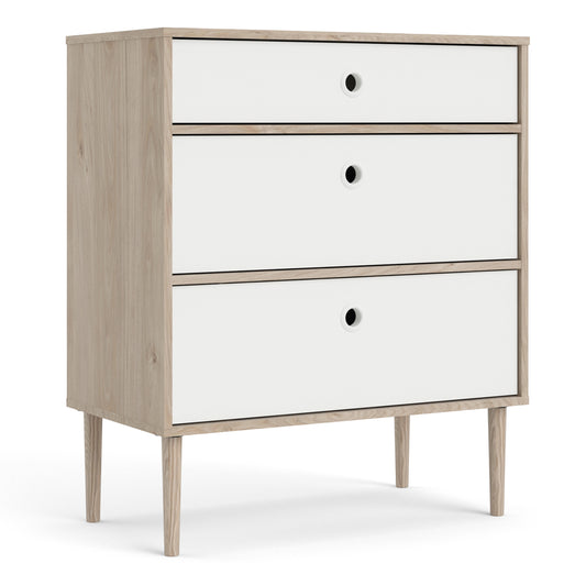 Rome  Chest 3 Drawers in Jackson Hickory Oak with Matt White