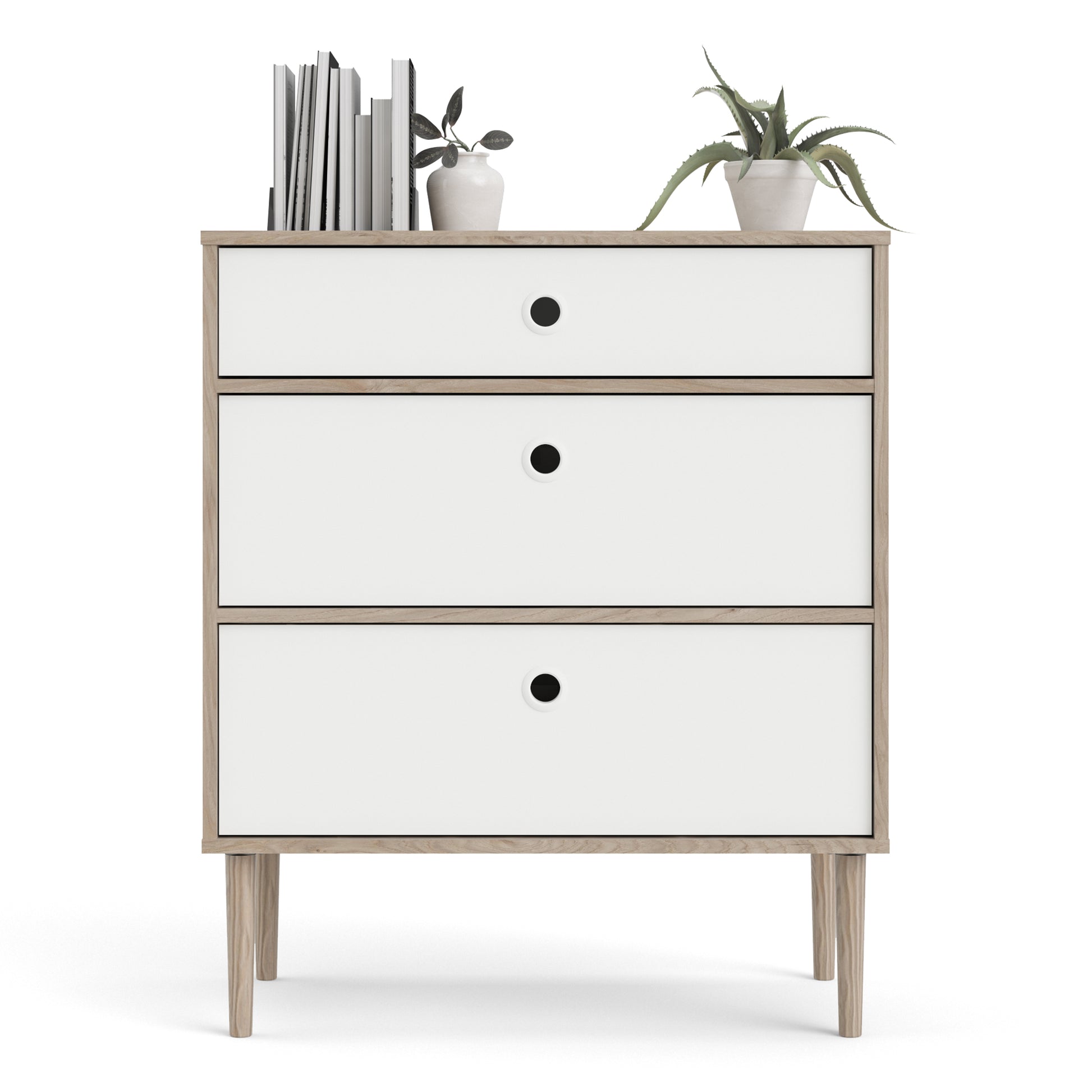 Rome  Chest 3 Drawers in Jackson Hickory Oak with Matt White