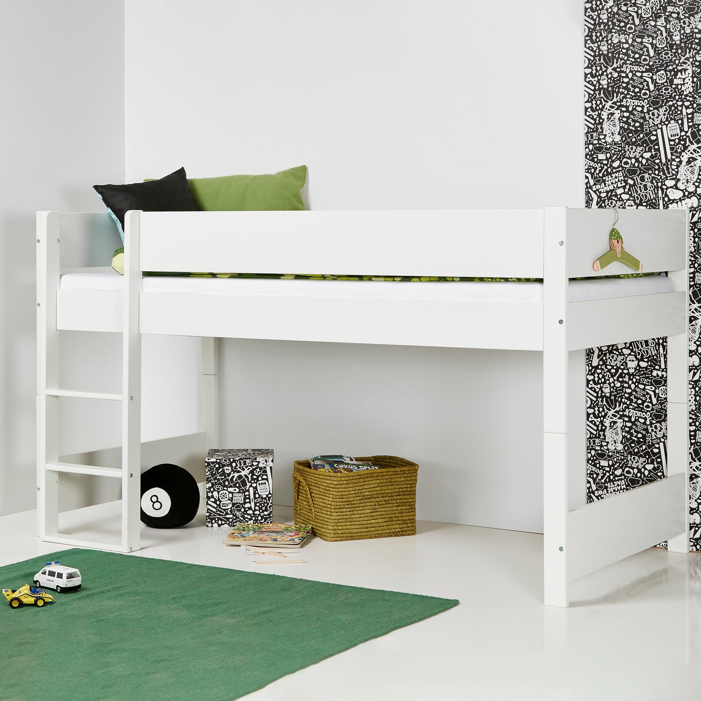 Huxie  White Mid Sleeper with Safety Rail in White