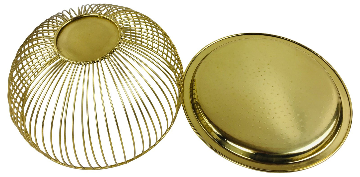 Set Of 3 Gold Bowls With Plate Tops