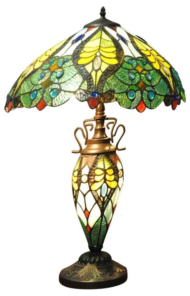 Green & Yellow Double Tiffany Lamp 68cm